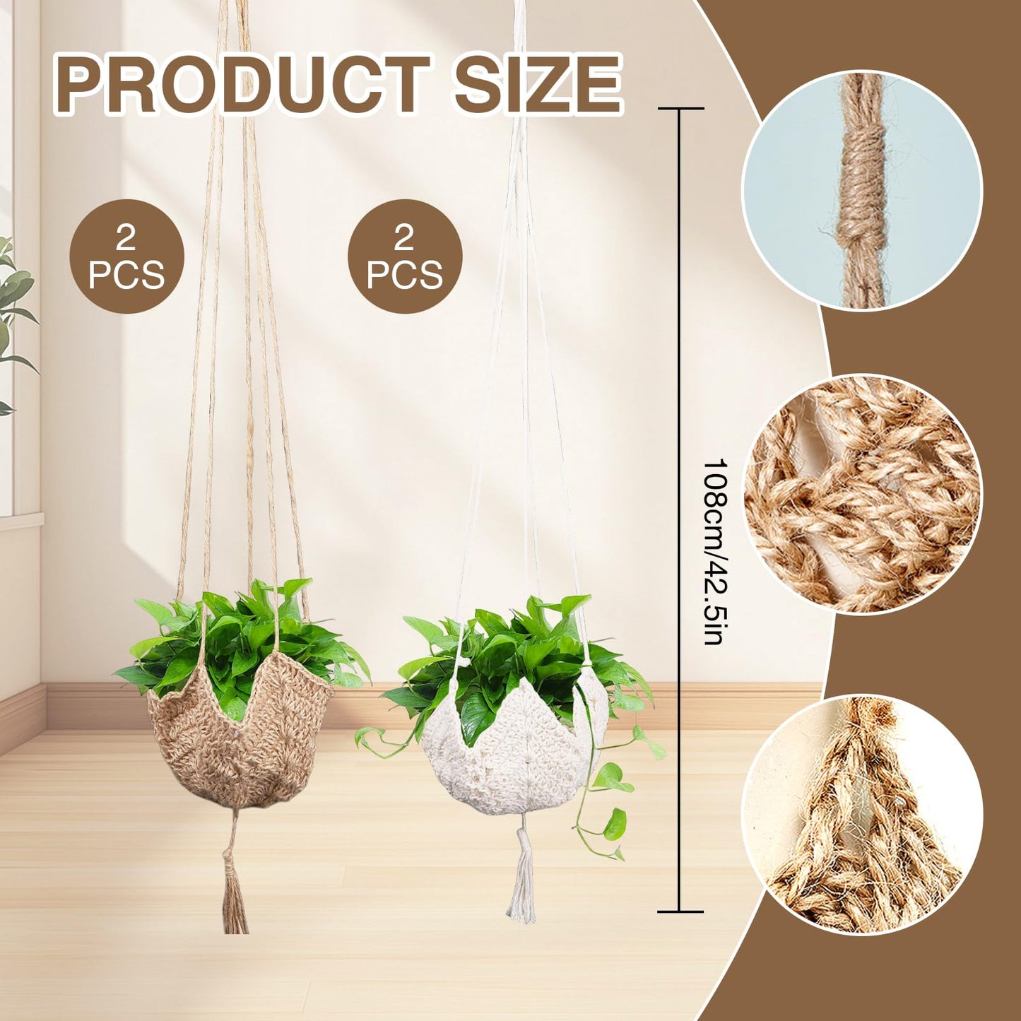 NAFJYR 4 Pcs Macrame Plant Hanger, Hanging Hangers Planters for Indoor Outdoor