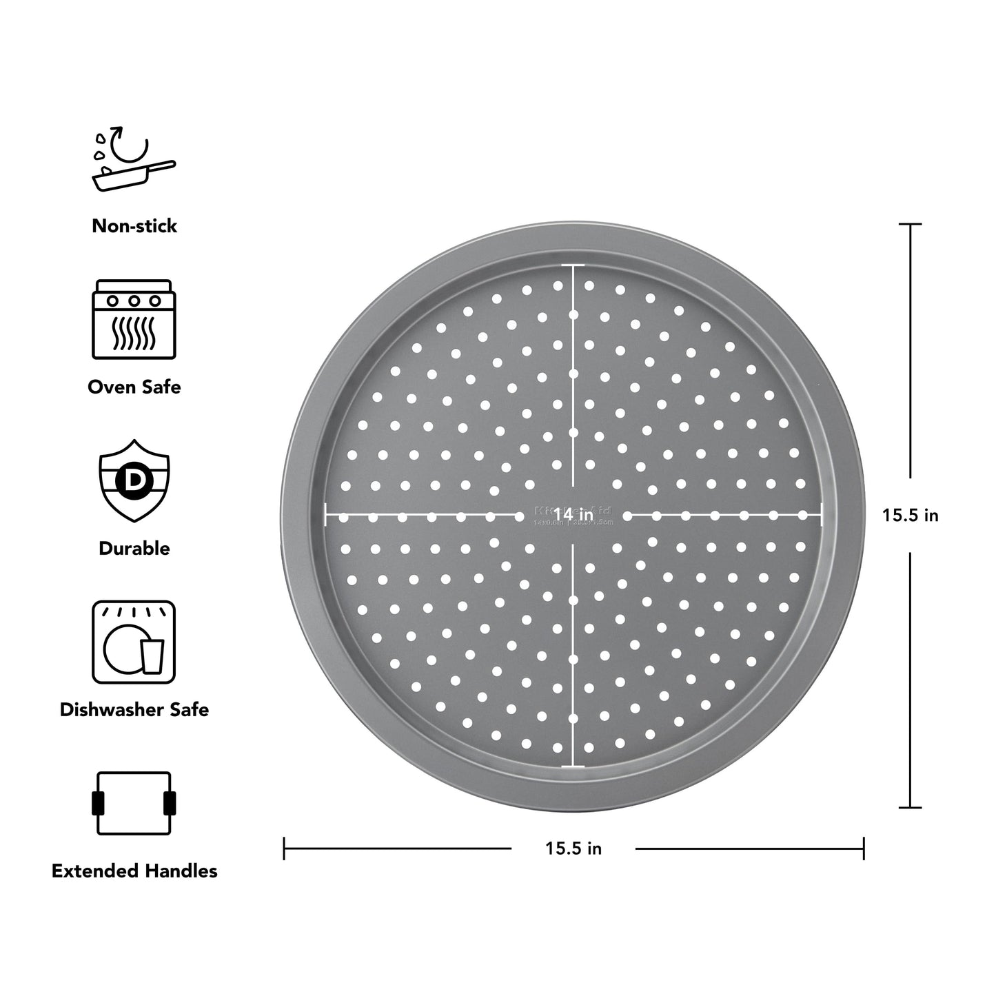 KitchenAid Nonstick Swiss Engineered Aluminized Steel Pizza Crisper, Dishwasher Safe, Contour Silver, 15.5 Inch