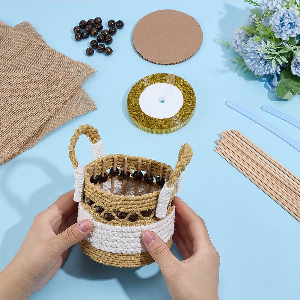 FREEBLOSS Macrame Woven Basket kit DIY Macrame Kit for Beginners with Instruction Wooden Beads Basket Weaving Craft Supplies Baskets Weaving Project for Holiday Activities