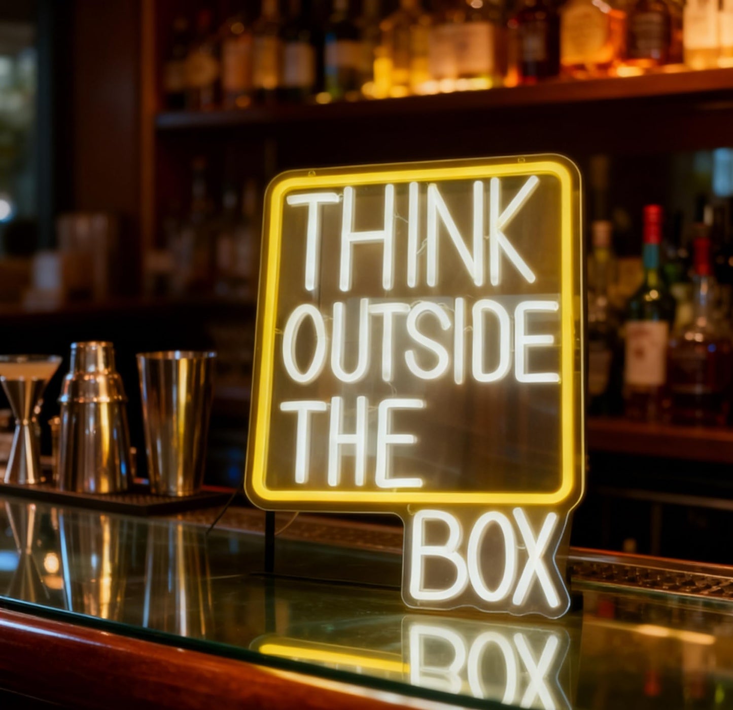 Think Outside The Box Neon Sign, USB Powered Dimmable Decorative Neon Light Home Office Creative Studio Classroom Study Space Decor Gift Wall Table Light Up Sign 16.3 x 11.8 In