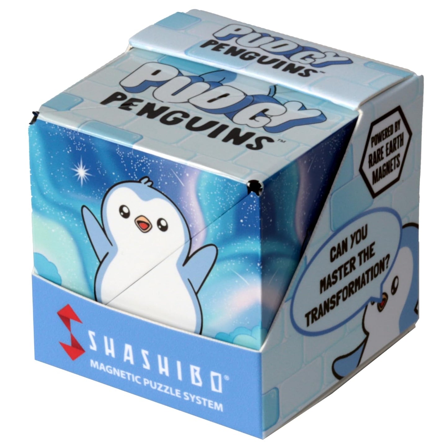 Shashibo Pudgy Penguins Shape Shifting Box – STEM Fidget Toy with Ultra Strong Magnets, Puzzle Cube Transforms into 100+ Shapes, Sensory Gift for Kids, Teens, and Adults (Paxton)