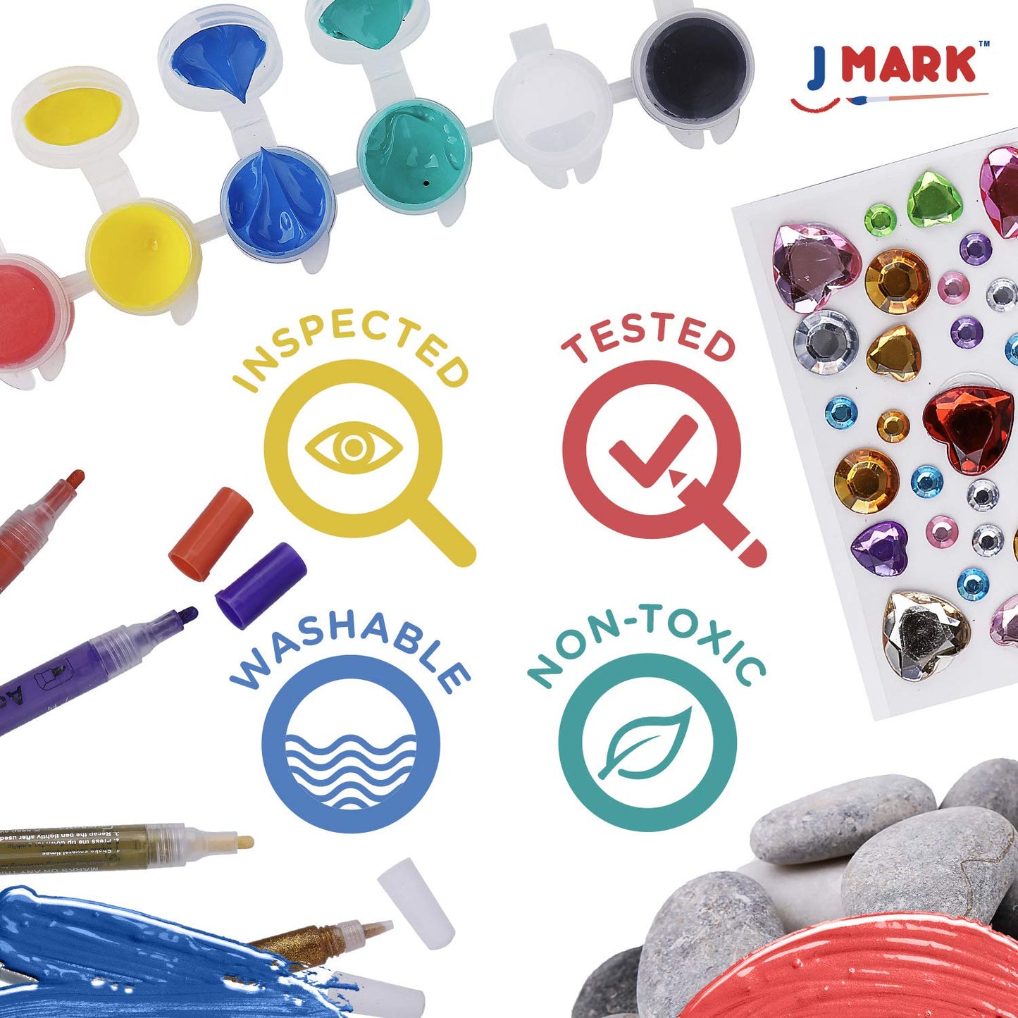 J MARK Premium Rock Painting Kit - Acrylic Paint Pens for Rock Painting, Glow in the Dark and More