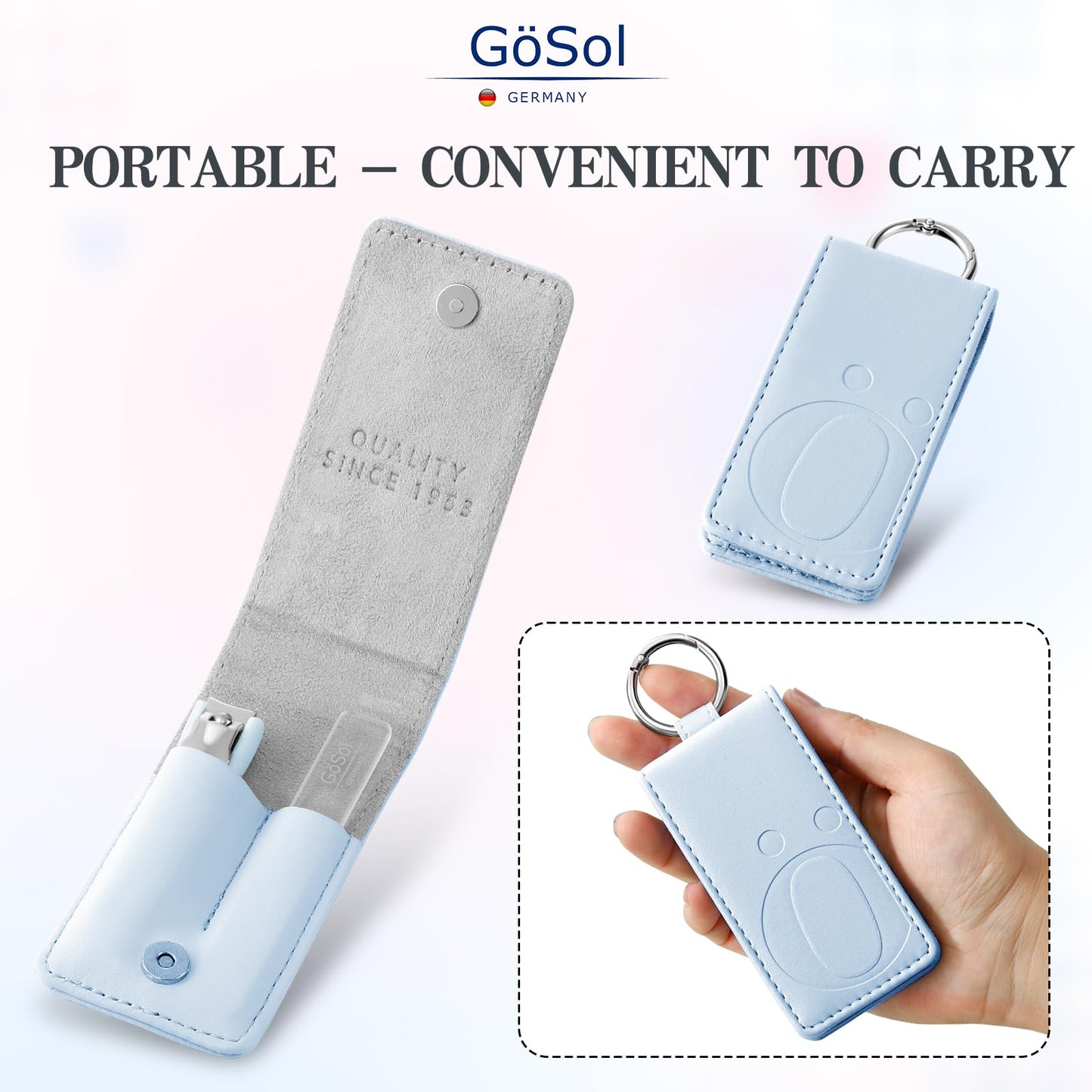 Nail Clippers, 2PCS Nail Clipper Set, Anti-Splash Fingernail Clipper with A Separate Glass Nail File, Premium Carbon Steel Nail Cutter with Case, Manicure Set Gifts for Women, Blue