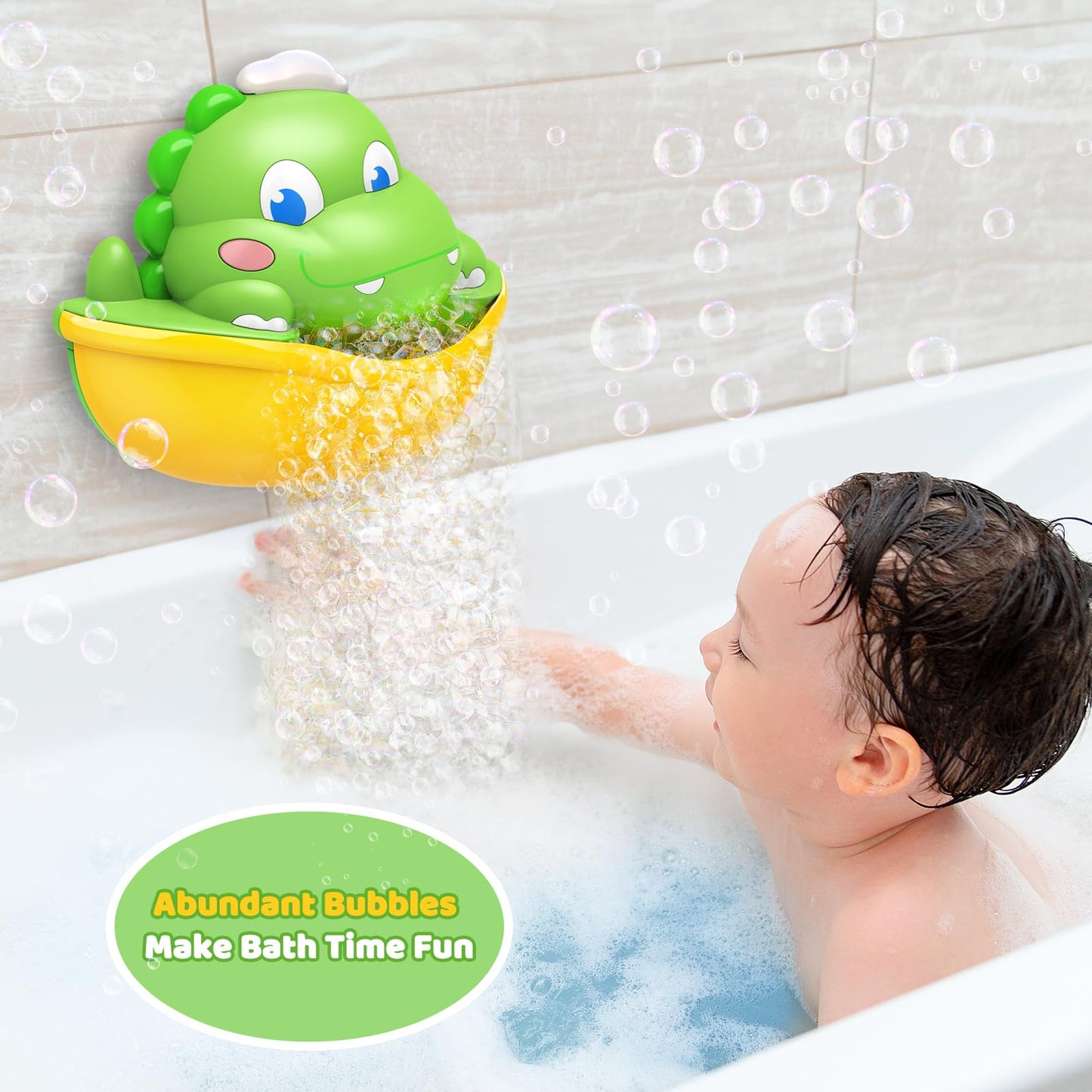 Bath Toys,Light-Up Bath Bubble Machine Automatic Bubble Maker Bathroom Toy for Kids Ages 1-3 4-8 Toddler Bathub Toy Easter Basket Stuffers Dinosaur Toys for Kids 3-5