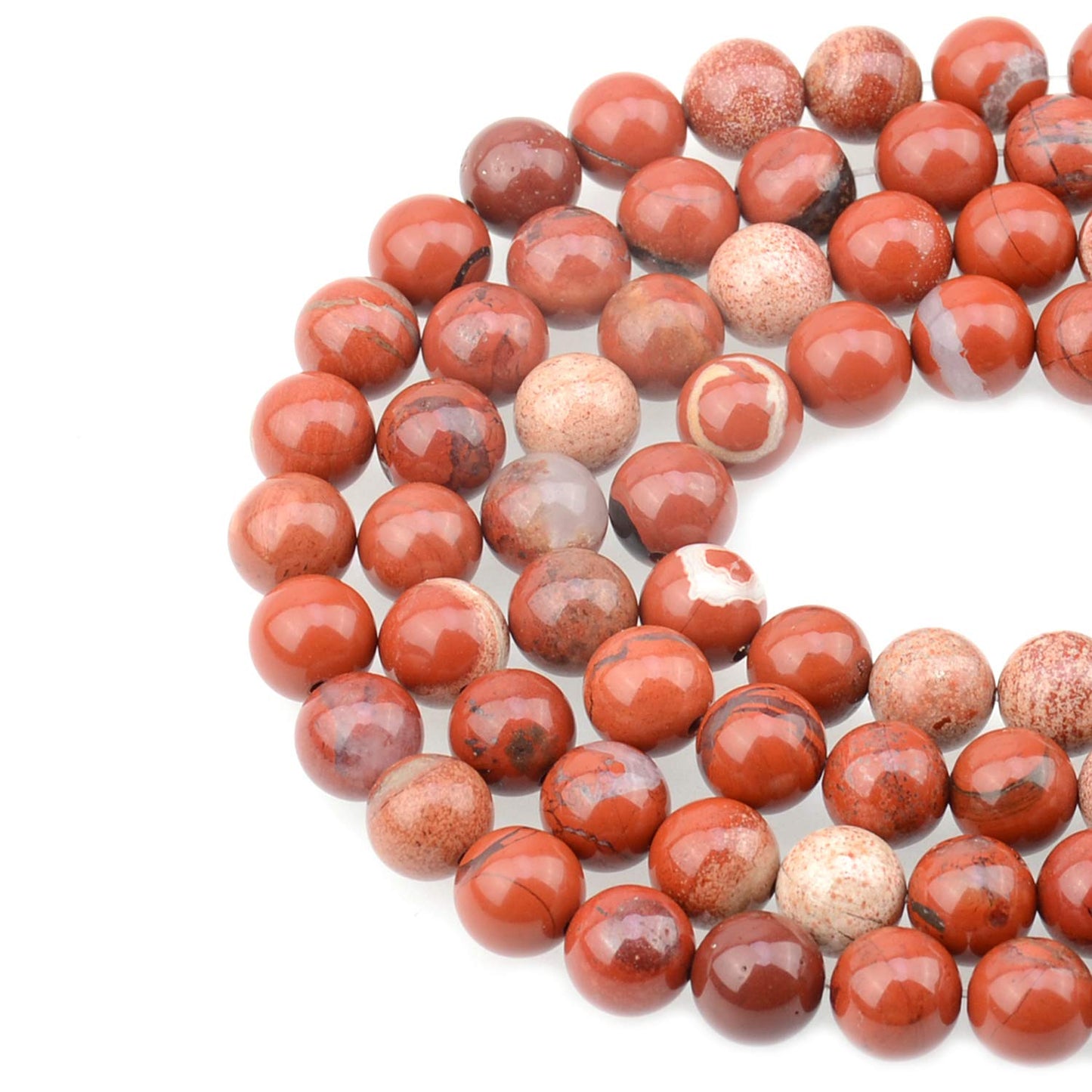 LPBeads 100PCS 8mm Natural Red Jasper Gemstone Round Loose Beads for Jewelry Making with Crystal Stretch Cord