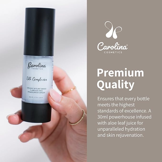 Carolina Cosmetics - Silk Complexion Plant-Based Moisturizer & Primer 30ml - Aloe Infused Hydration for Flawless Makeup Application w/Aloe, Rose Hip Oil & Candelilla Wax - Vegan, Organic, Gluten-Free