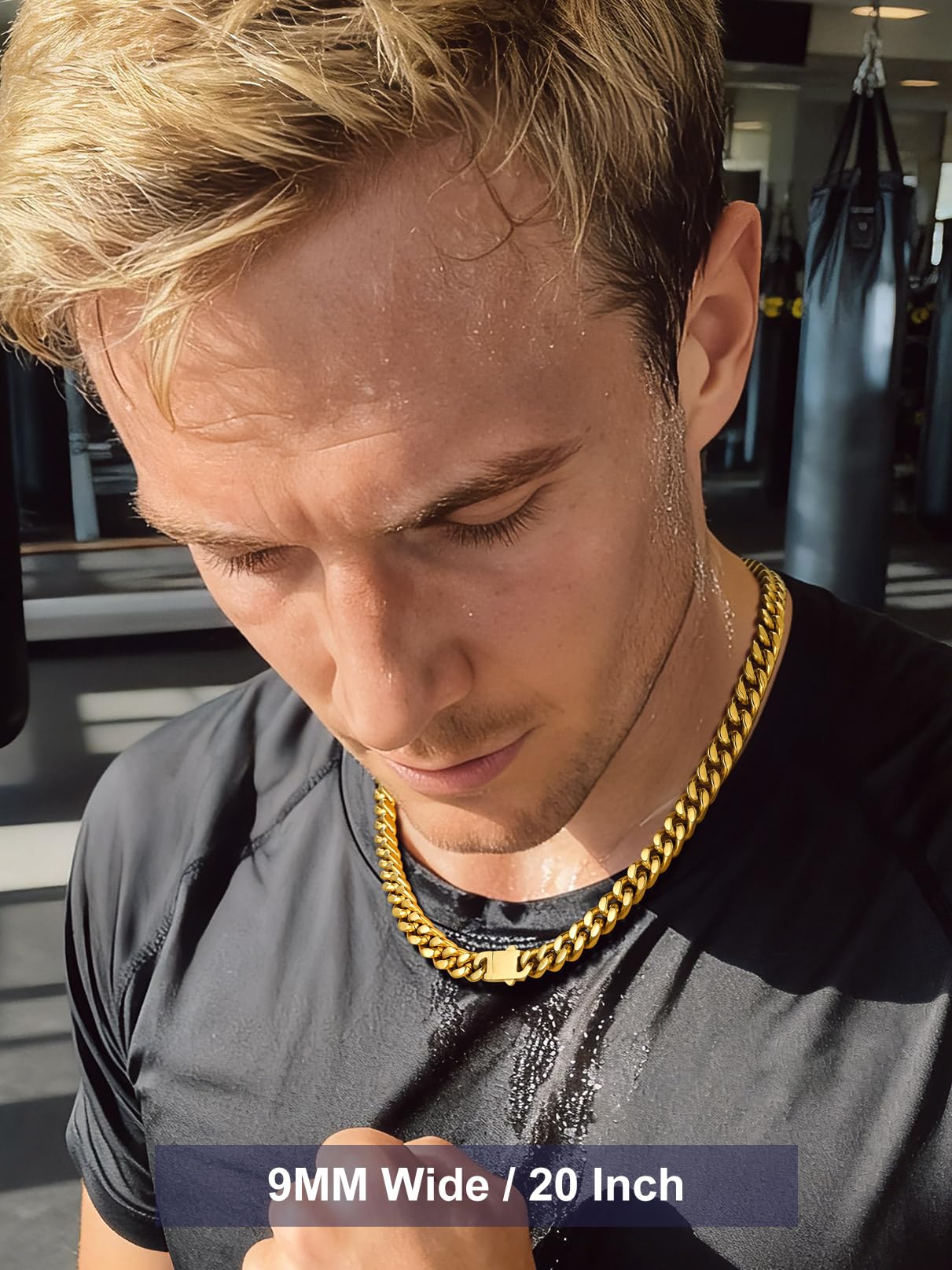 Bandmax Mens 9MM Chunky Chain Necklace 24 Inches 14K Gold Plated Miami Cuban Link Chain for Men Cool Big Rapper Chains Gift for Him