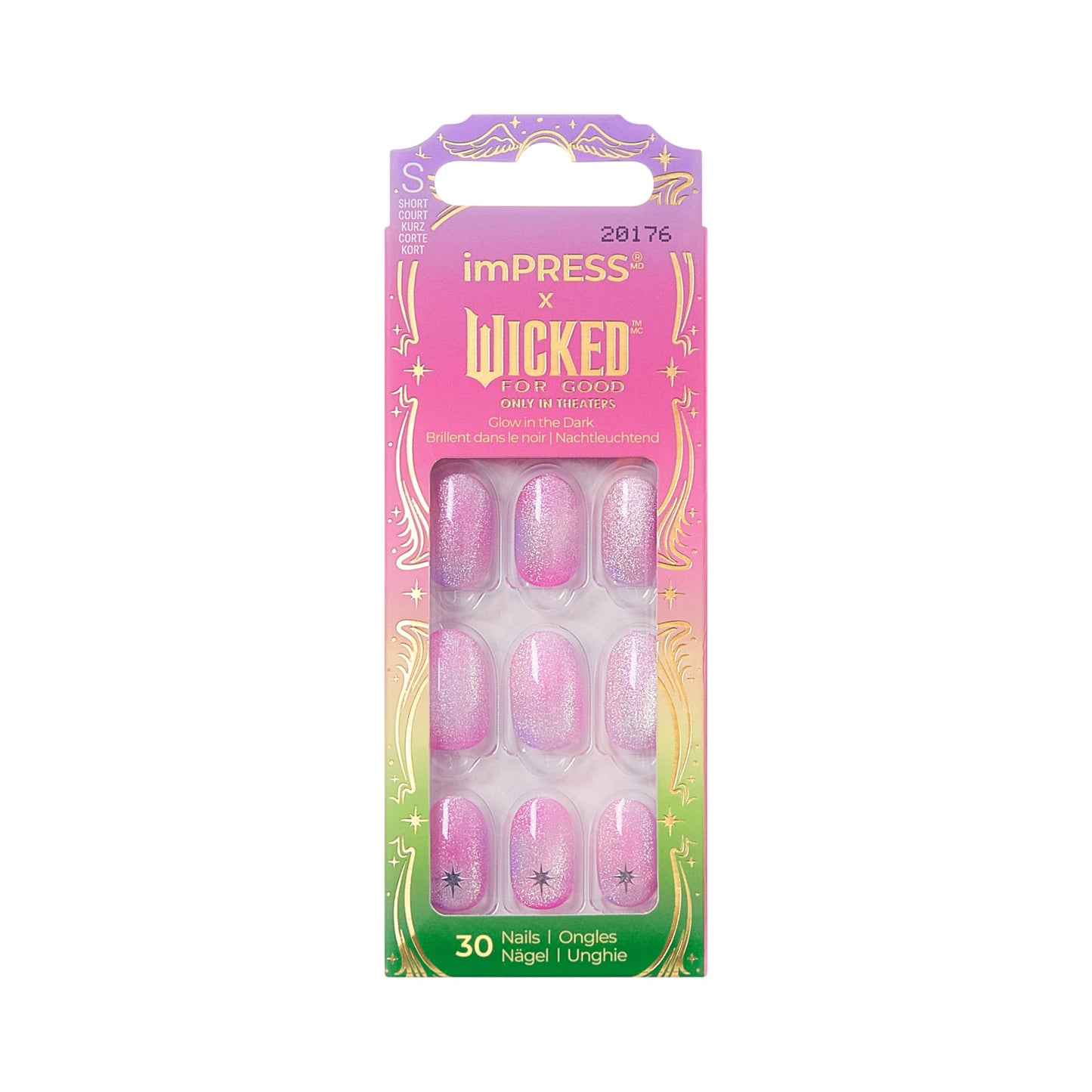 Impress X WICKED: FOR GOOD Press On Nails, ‘Shouldn't This Be Pinker?’, Pink, Short Oval, New Improved Adhesive, Up To 10 Day Hold, Includes 30 Fake Nails, 1 Prep Pad, 1 Manicure Stick, 1 Mini File