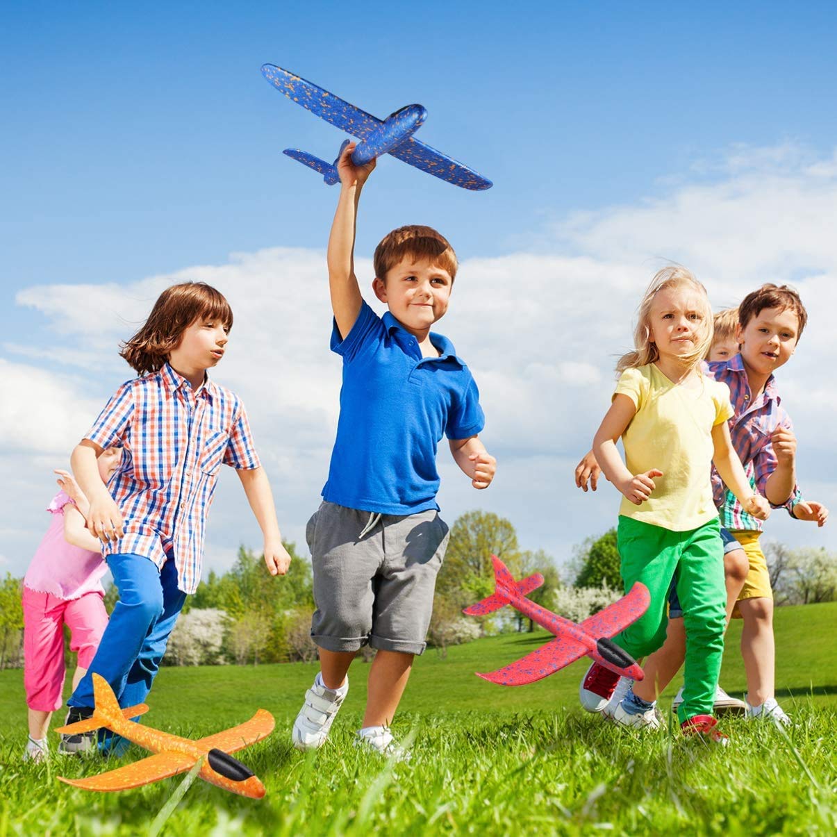 WenToyce 2 Pack Throwing Foam Airplanes, 13.7 Inches 2 Flight Mode Glider Inertia Planes Model, Manual Launch Epp Flying Aircraft Planes for Kids Outdoor Sport