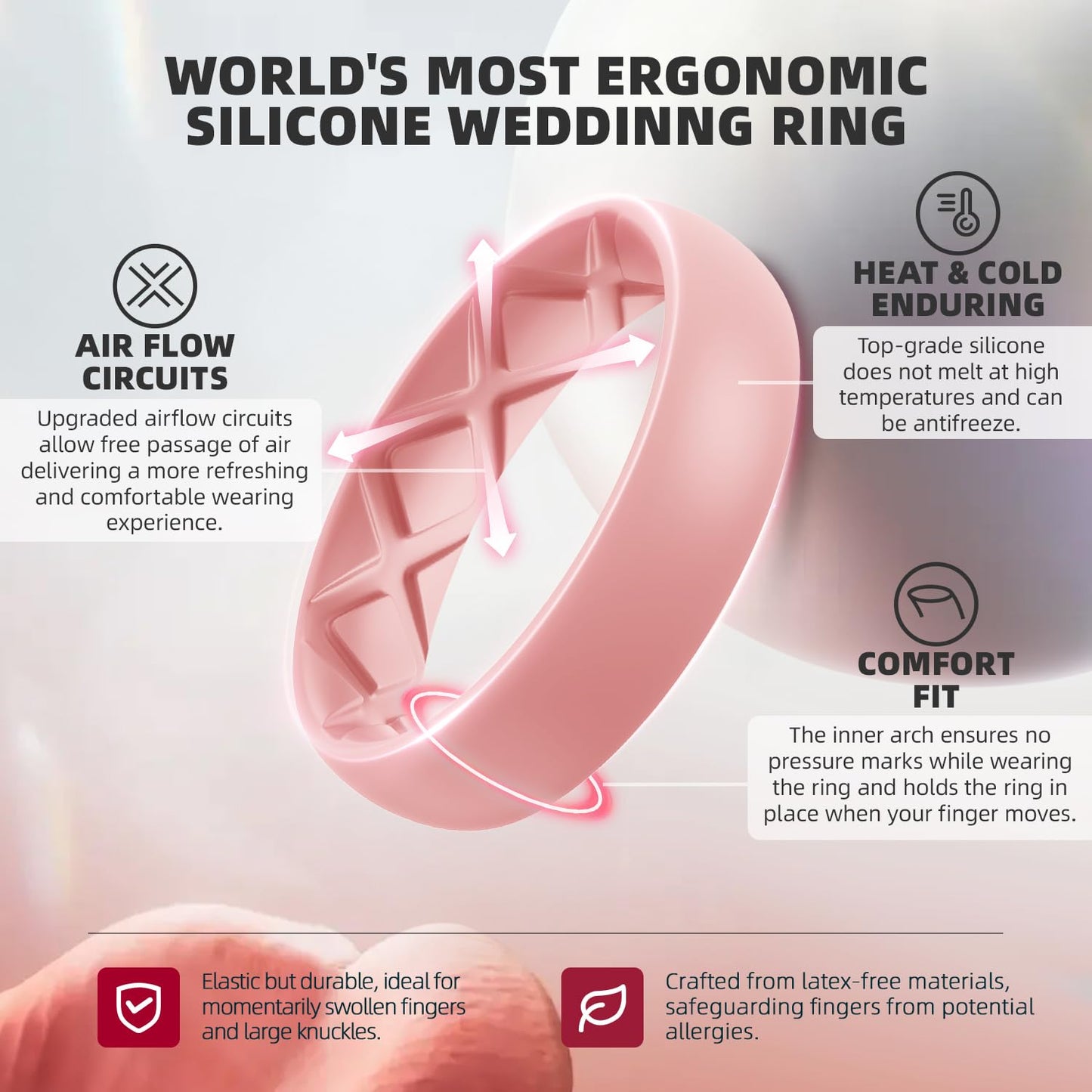 Egnaro Women's Engagement Rings, Silicone Inner Arc Ergonomic Breathable Design with half sizes, Rubber Wedding Band Rings，5.5mm Wide-2mm Thick