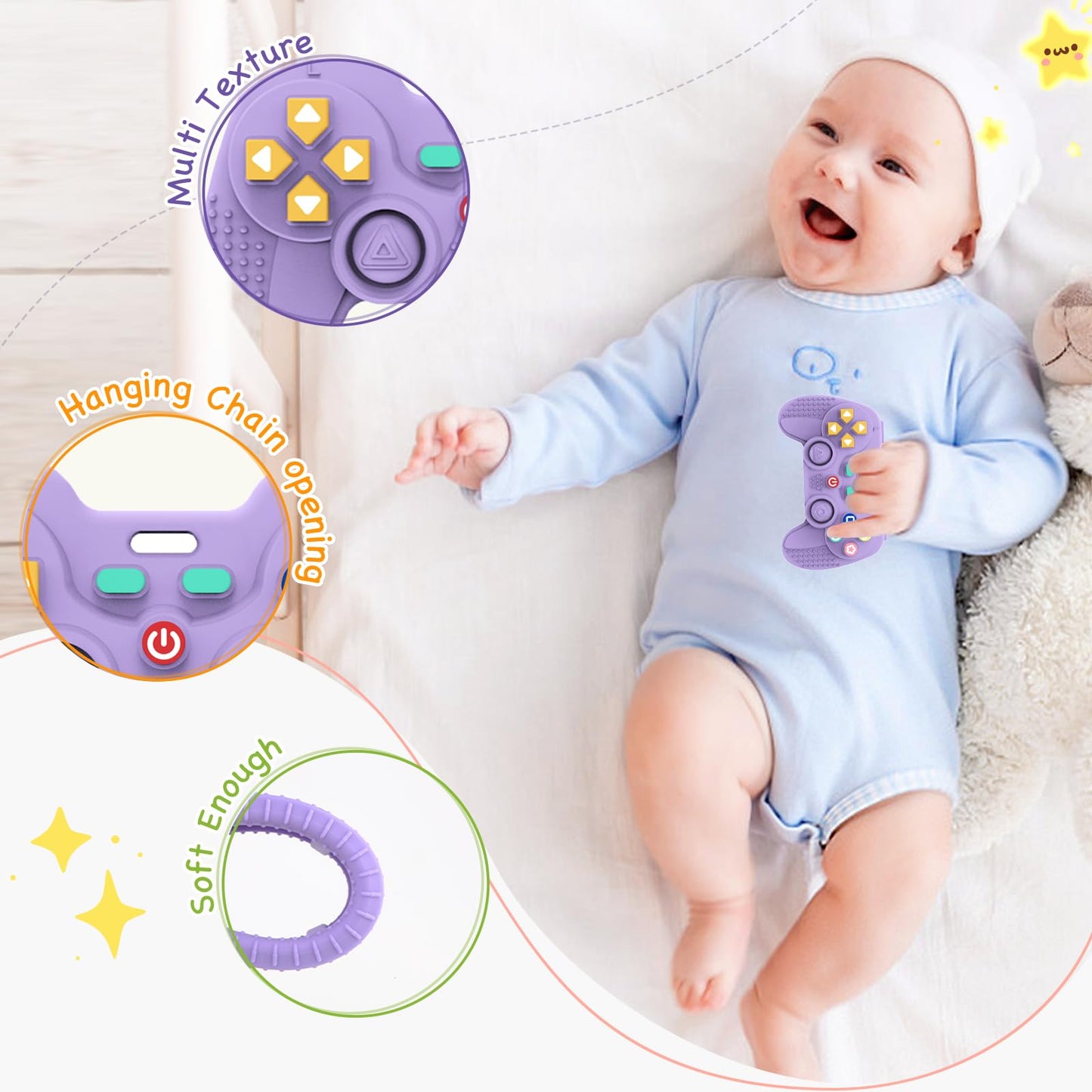1Pack Silicone Teethers for 6-12 Months Old, Teething Toys for 0-6 Months Old, Remote Teether for Baby, Sensory Toys for Babies & Toddlers, Unisex Gifts