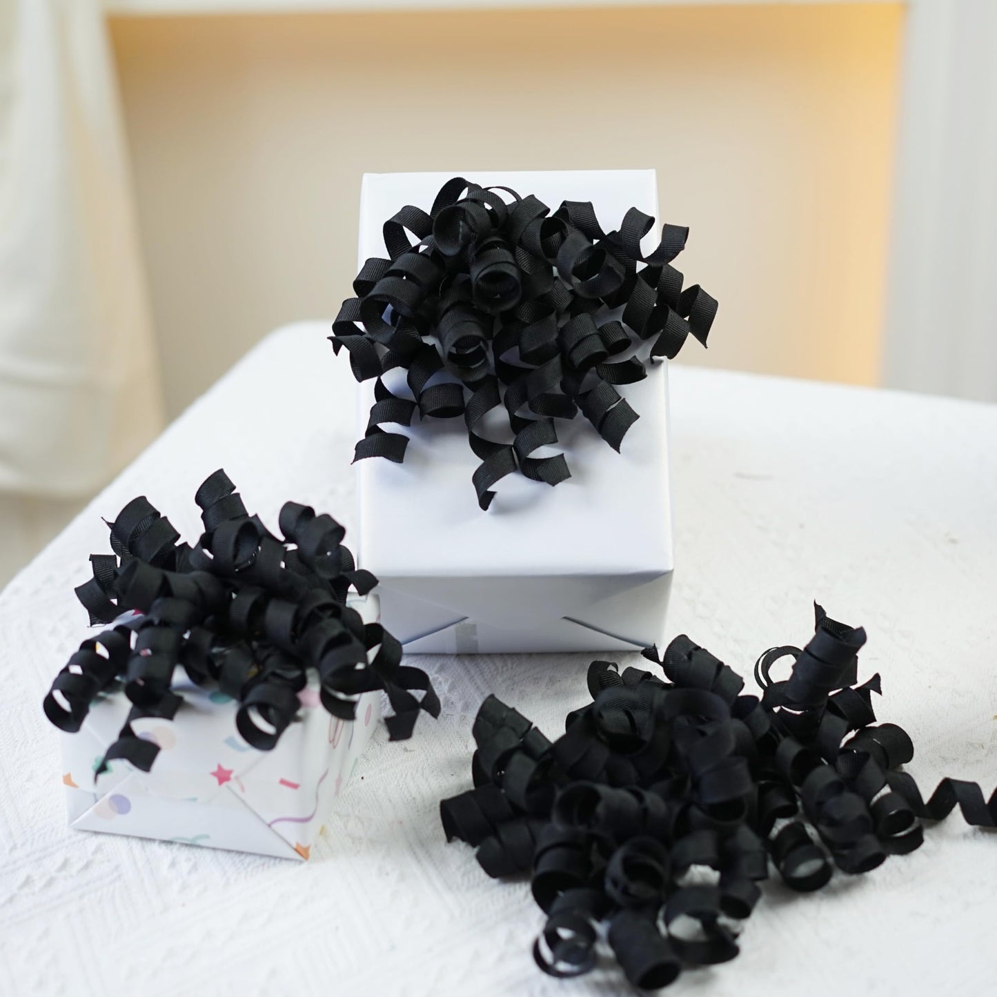 Black Curly Bows,Curly Ribbon Gift Bows,Self Adhesive Burst Gift Bow for Presents,Bows for Valentine's Day,Birthday Gifts,Holiday Party,Gift Wrapping,8 Counts