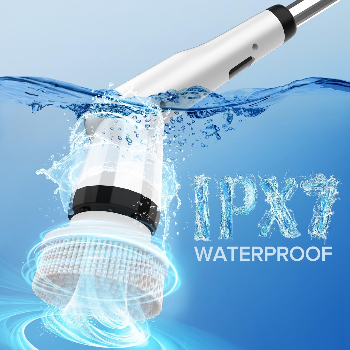 Electric Spin Scrubber, Dreazu IPX7 Shower Scrubber with 7 Replaceable Brush Heads & Retractable Handle, 2-Speed Adjustable Shower Cleaner for Bathroom,Toilet, Bathtub, Kitchen, Tile Floors