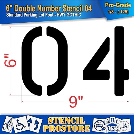 Pavement, Curb, and WheelStop Stencils - 6 inch Double Number Stencil - (04) - 6" x 9" x 1/8" (128 mil) - Pro-Grade