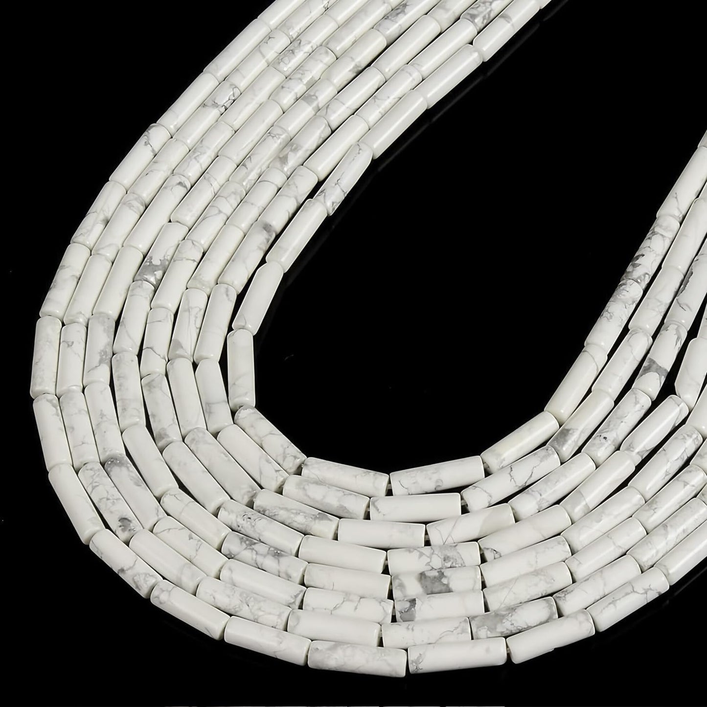 HAAMIIQII Natural White Howlite Tube Beads 13x4mm Column Stone Cylinder Gemstone Loose Beads for Jewelry Making Strand 15 Inch (28-29pcs)