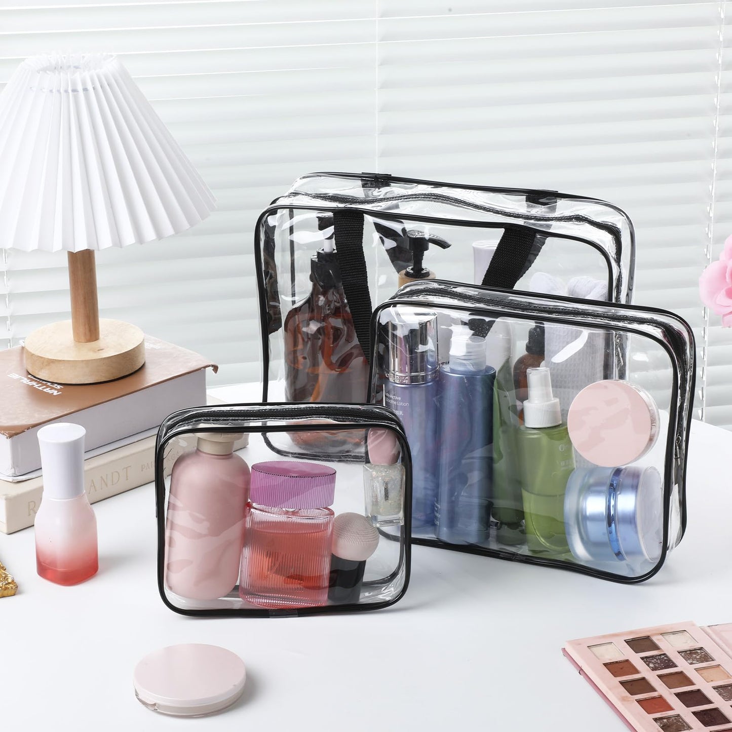 AOZUO 12 Pack Clear Makeup Bags, PVC Clear Pouches with Zipper TSA Approved Waterproof Storage Bags Multipurpose Pouch with Handle for Suitcase Pants Cashmere Sweaters Shirts Dress Storage