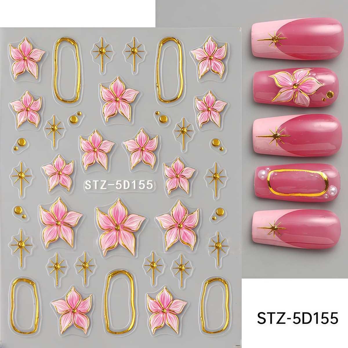 3 Sheets Flower Nail Art Stickers Decals 5D Self-Adhesive Nail Decals Spring/Summer Purple Pink Floral Designs, Self-Adhesive Decals for Women's Nail DIY Decoration