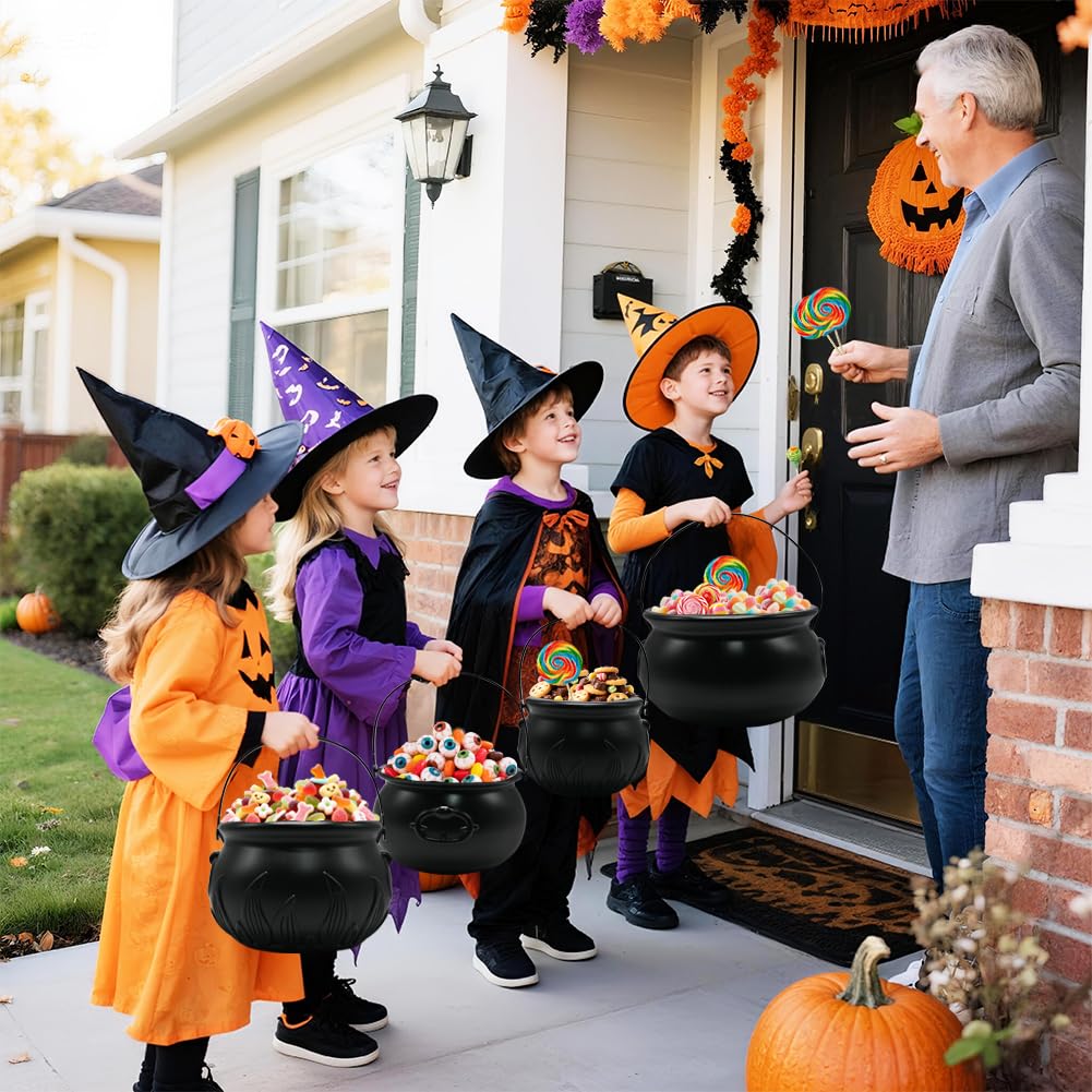 Witch Cauldron Halloween Decoration, 10 in 1 Package Large Black Plastic Candy Bowl Set, Cauldron Kettle Candy Holder Containers for Halloween Party Decor & Trick-or-Treat Bowl