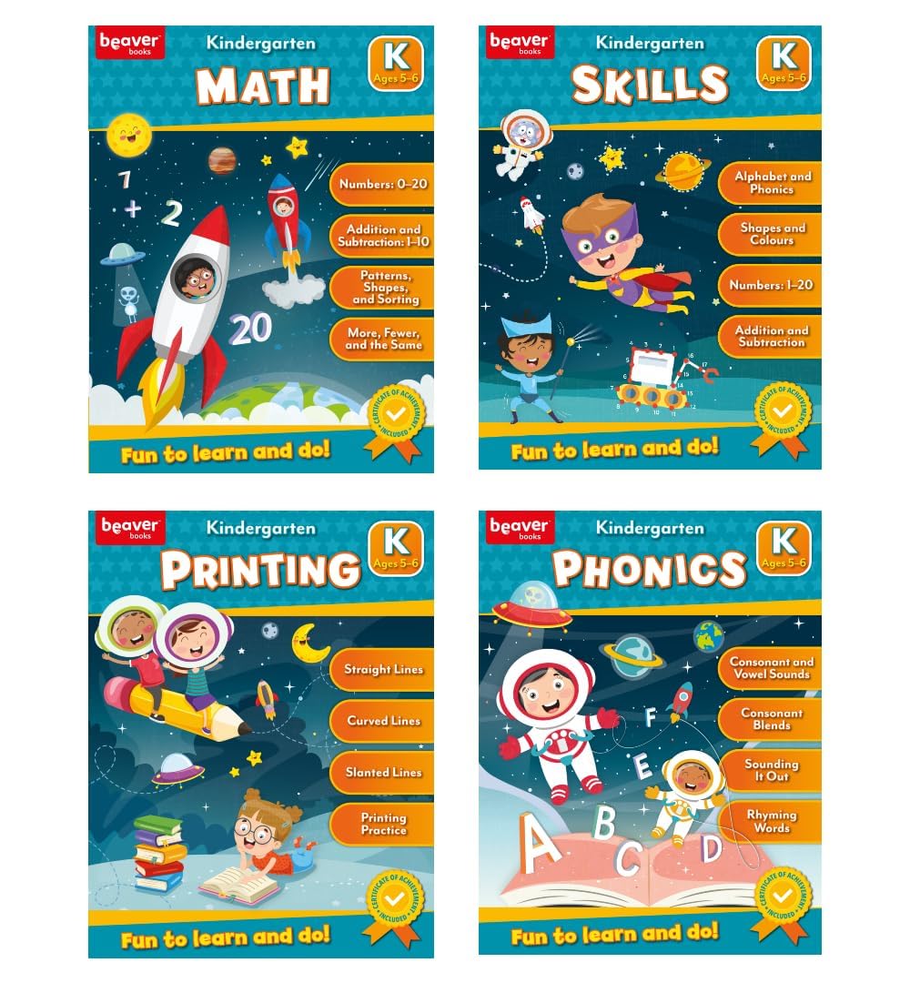 Kindergarten Academic Preparation Series for Students Ages 5-6, Educational Literacy Workbooks for Introductory Reading and Writing, Comprehensive ... Mathematics, Phonics, and Cognitive Skills