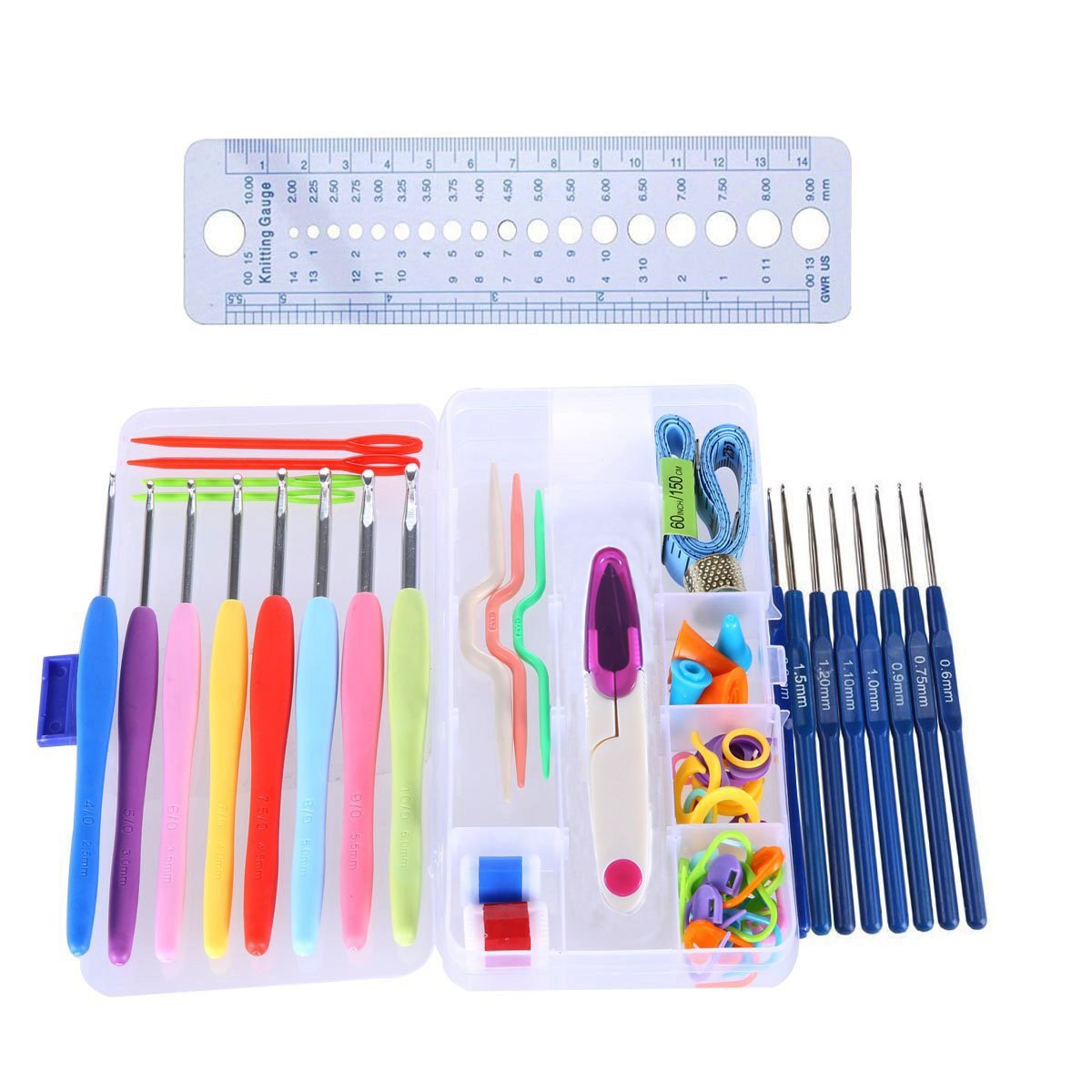 64 Pieces 16 Sizes Crochet Hook Set Needles Stitches Knitting Craft Case Crochet Set Yoker Weave Yarn Set