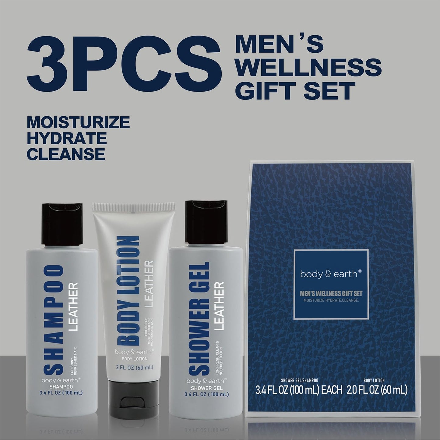 Body & Earth Mens Gifts 3pcs Gift Baskets with Leather Scent Gift Sets for Men Birthday Gift Christmas Gift for Men