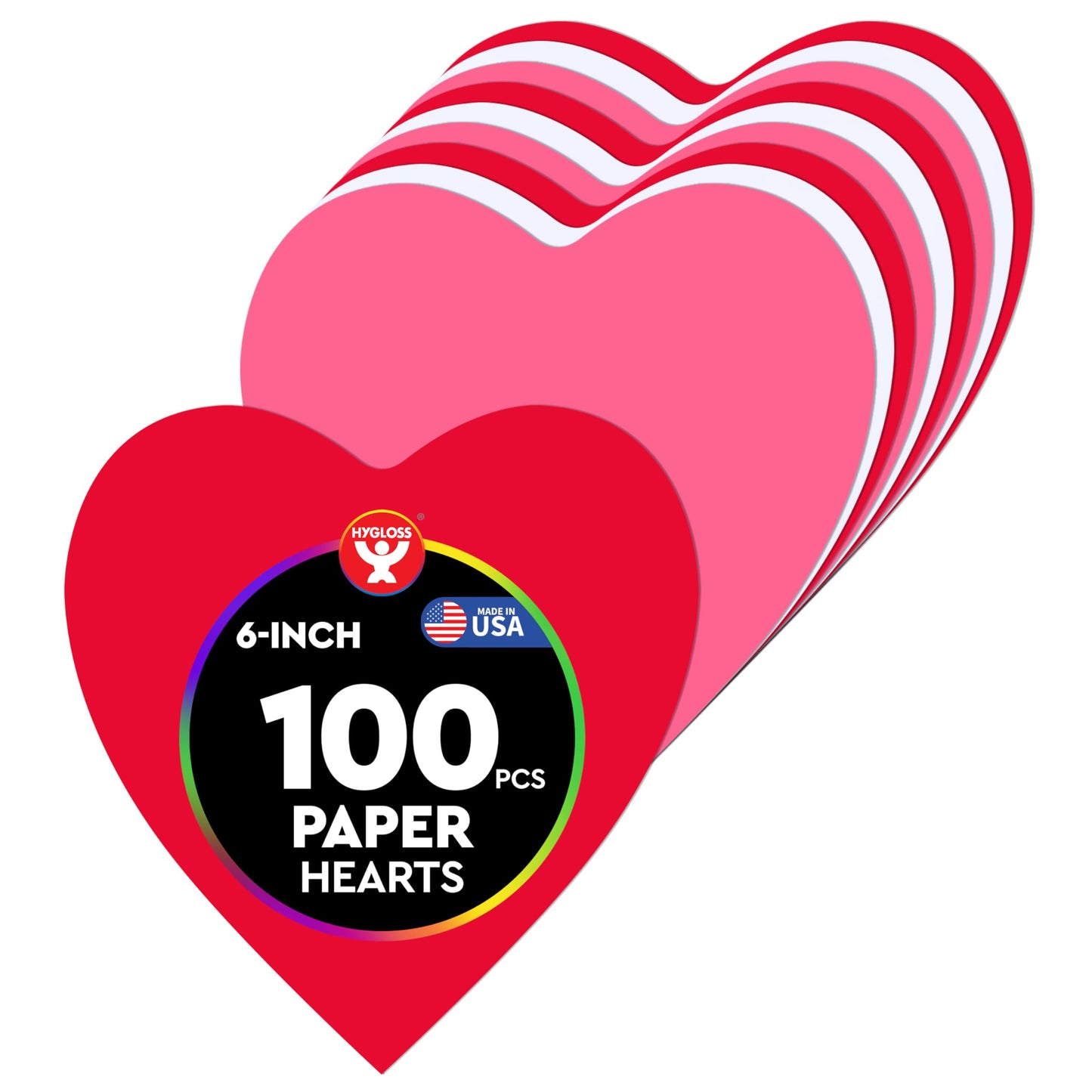 Hygloss Heart Shape Paper Cut-Outs for Arts & Crafts-Many Creative Uses-Valentine’s Day Activities-6 Inches-100 Pcs, Red, Pink & White