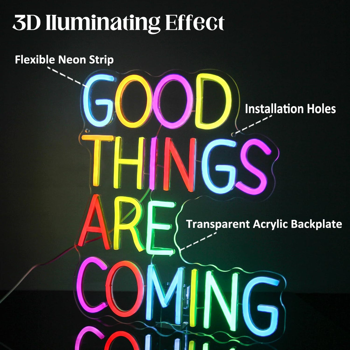 Good Things Are Coming Neon Sign Colorful Letters Neon Lights Signs Motivational Decor Inspirational Quotes LED Neon Signs for Wall Bedroom Bar Office Man Cave Dorm Decor Birthday Gifts