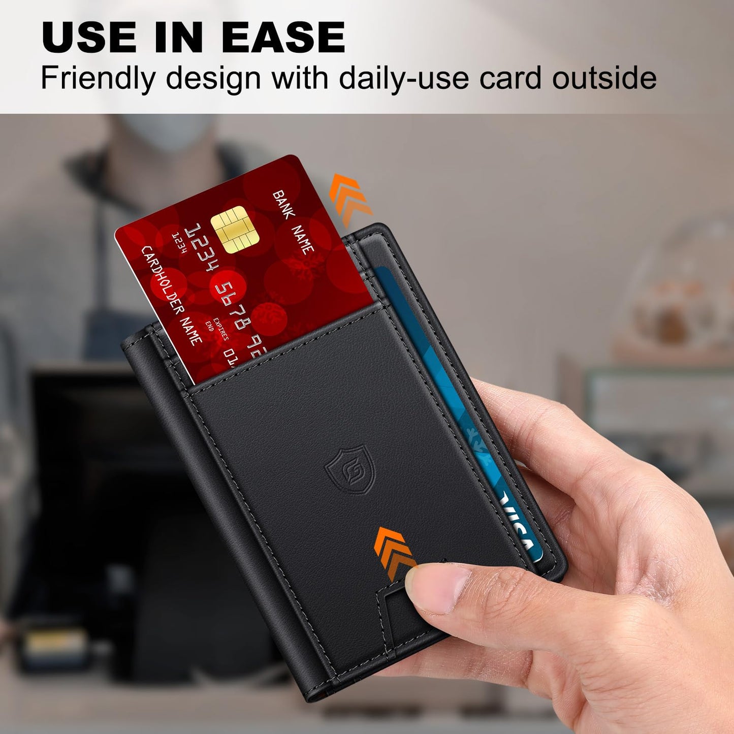 Wallet for Men 14-16 Cards, Minimalist Men Leather Wallet, Men's Front Pocket Bifold Wallets with Money Clip, Slim Thin Card Holder RFID Blocking Bill Folder & Magnetic Closure, Gifts for Men, Black