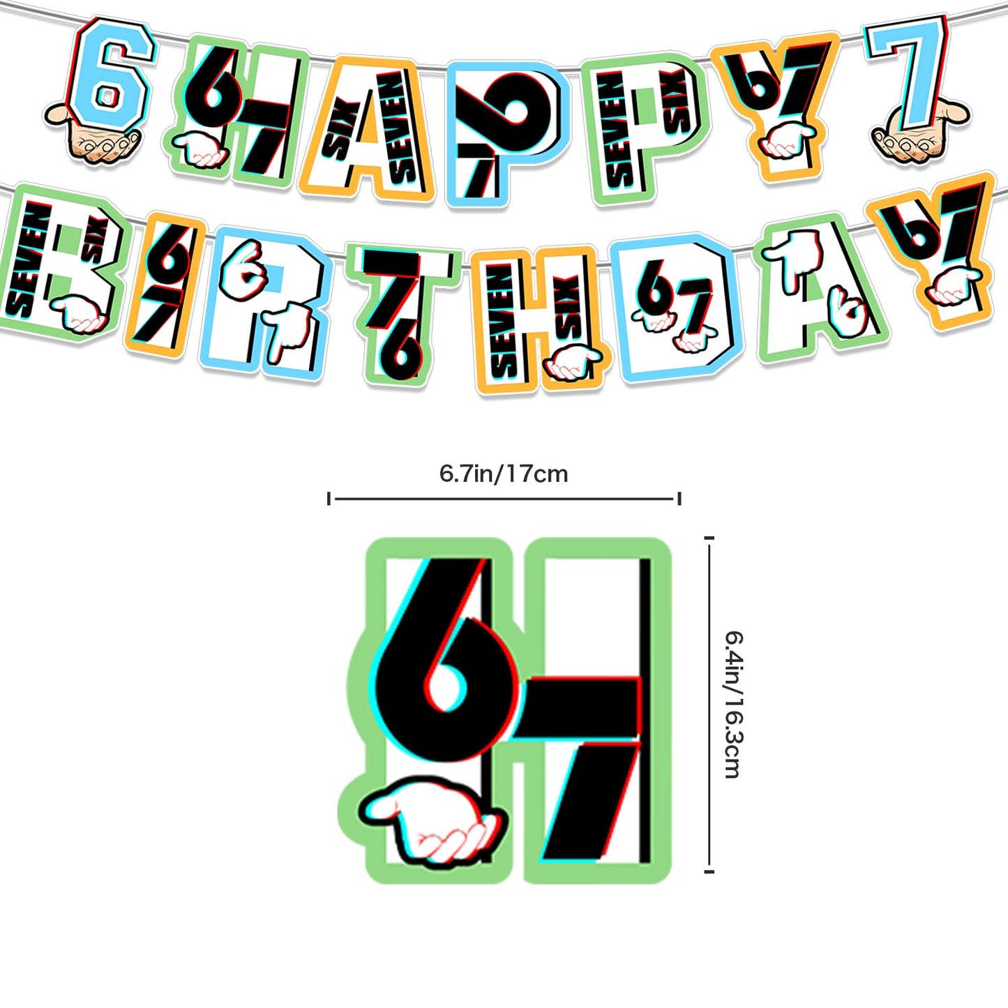 6 7 Birthday Decorations, 6 7 Meme Six Seven Themed party supplies Set Includes Banner, Cake Topper, Cupcake Toppers, Ballons