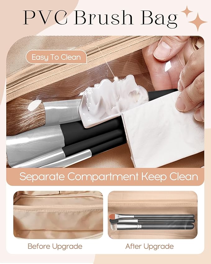 Bistup Makeup Bag Travel Cosmetic Bag Toiletry Make Up Bags Cute Women Large Capacity Big Medium Leather White Flower Girl Teen Teenage Square Foldable Expandable Open Flat Zip