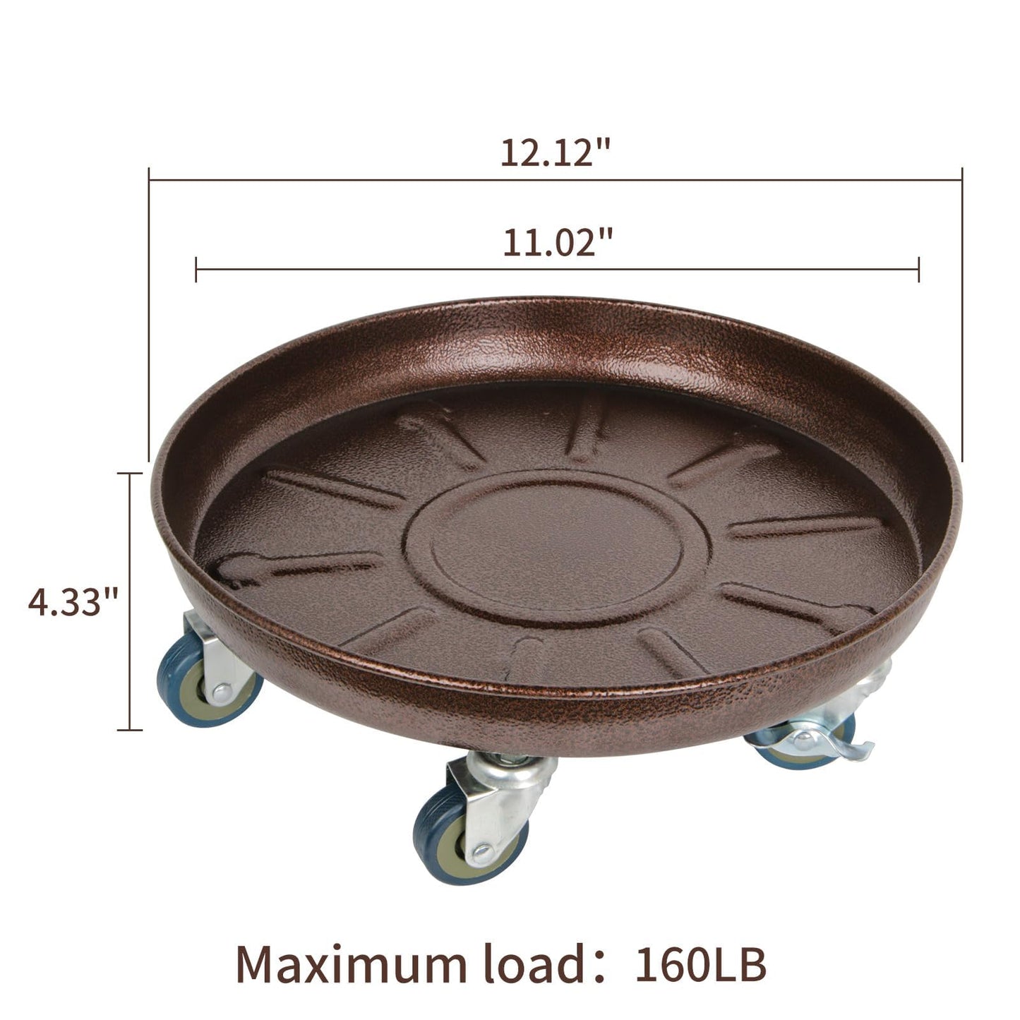 Kaoolaa Plant Caddy with Wheels 12 Inch 2 Pack, Heavy Duty Metal Plant Stand & Dolly with Lockable Casters, Holds 160 lbs for Indoor Outdoor Large Flower Pots, Bronze