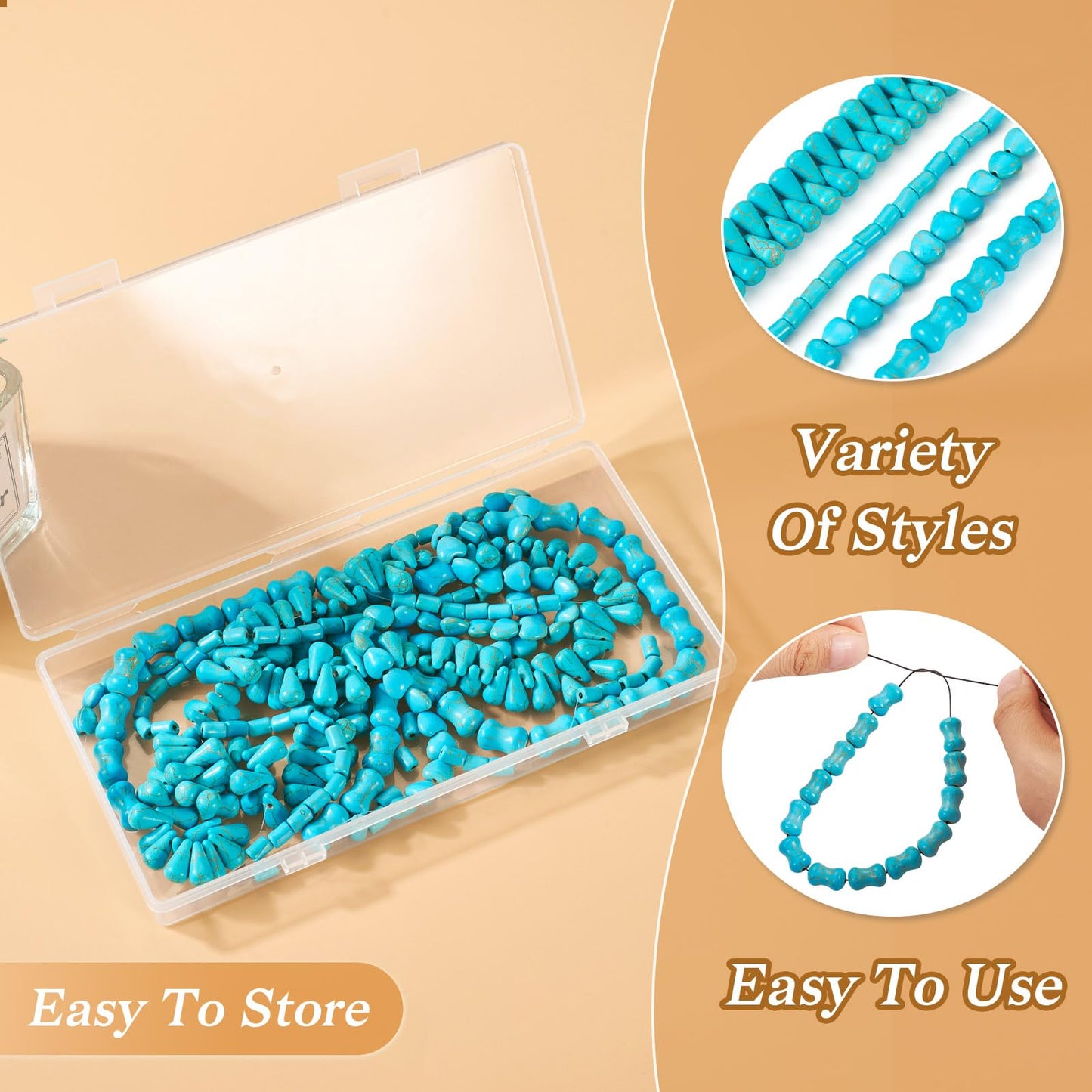 270Pcs Natural Stone Beads Turquoise Gemstone Beads Bone Teardrop Heart Column Turquoise Gemstone Loose Beads for Women Bohemian Earring Bracelet Necklace Jewelry Making