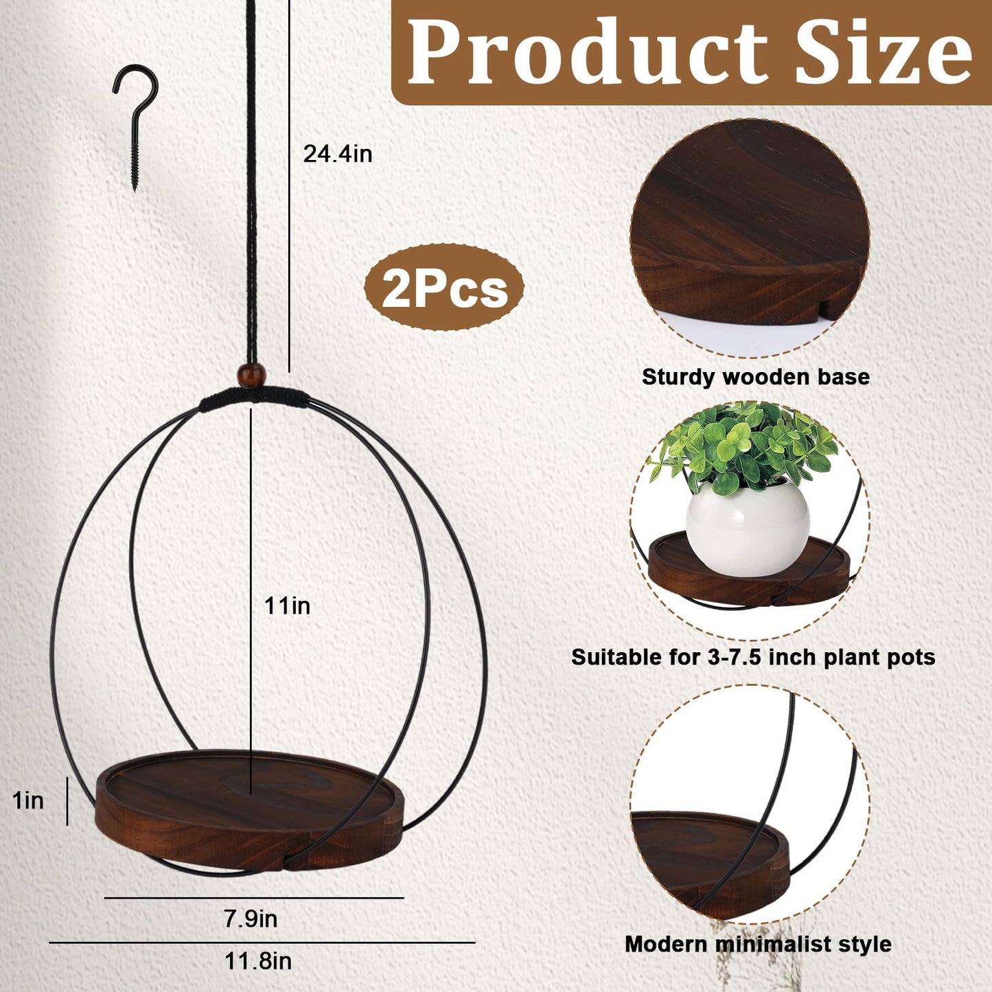 2 Pcs Hanging Planters for Indoor Plants, Black Macrame Plant Hanger Holder, Modern Wall Ceiling Planter Hangers Flower Pot Holder for Indoor Outdoor Plants Garden Home Decor,Pot Not Included