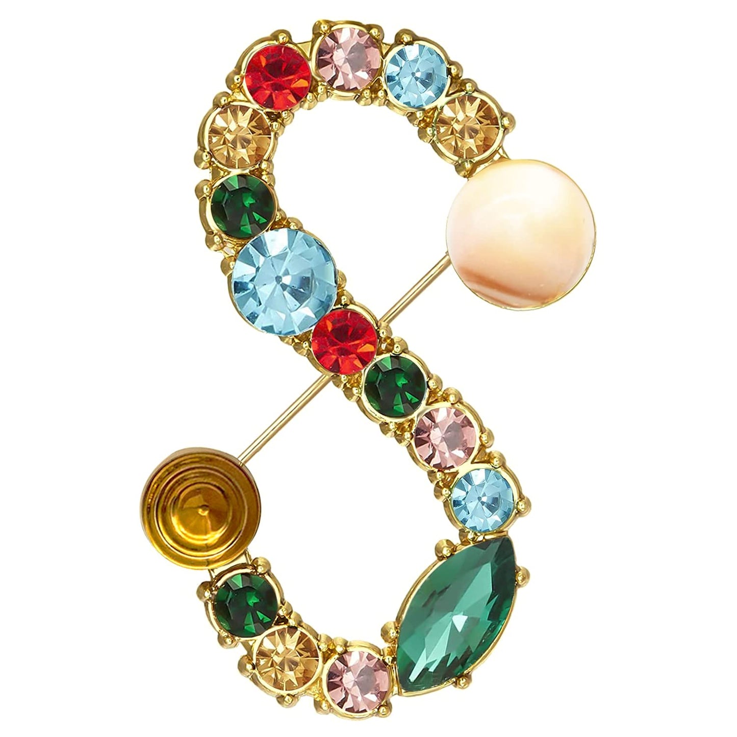 XGALBLA Letters S Plated Metal Stone Clear Colorful Crystal Lapel Pin Brooches Collar(Gold Tone)