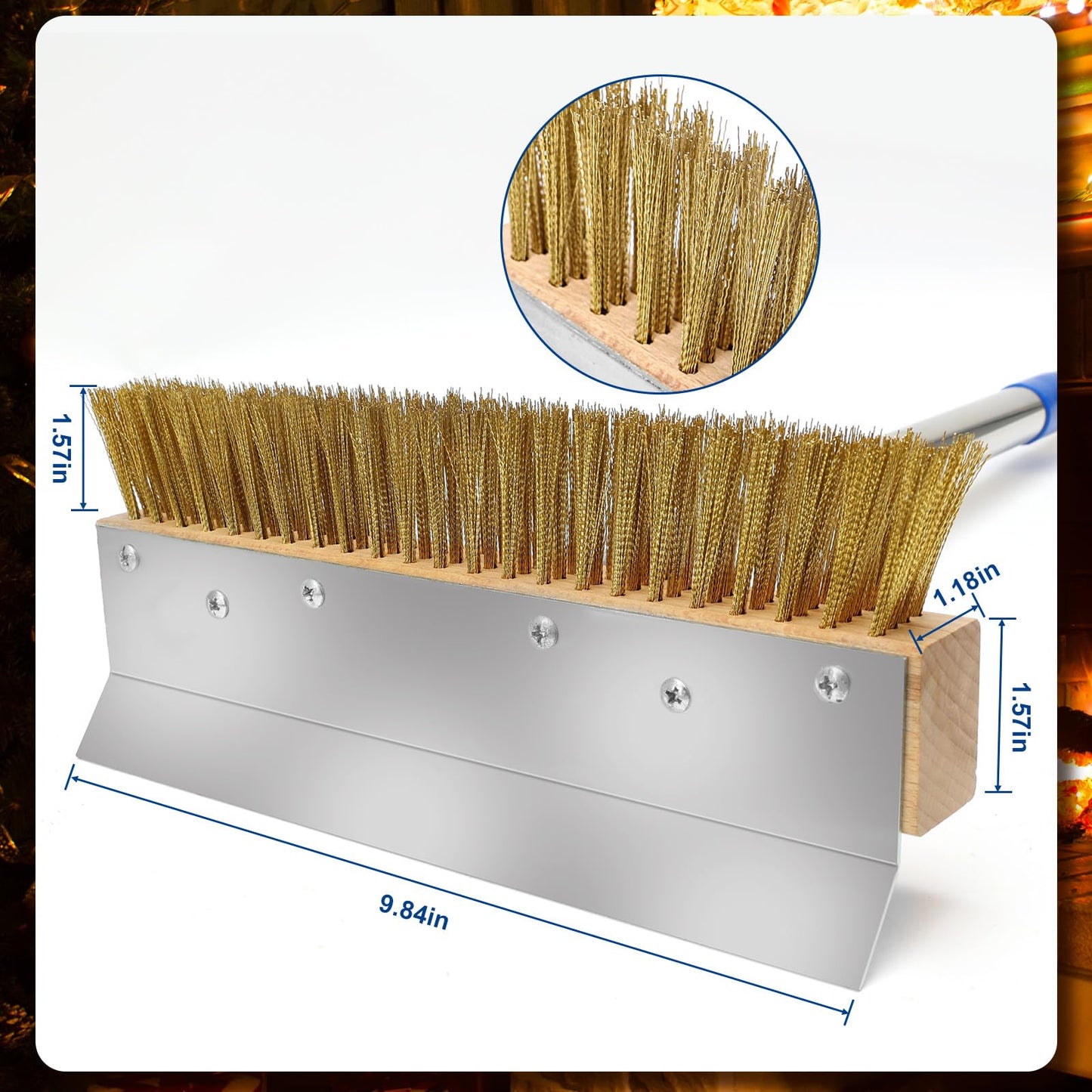 Pizza Oven Brush with Scraper and 4 Sections Detachable Long Rod and Scraper-Oven Brush for Removing Deep Burned-On Residue | Ideal for Pizza Shelf & Large Grills and Pizza Oven Accessories