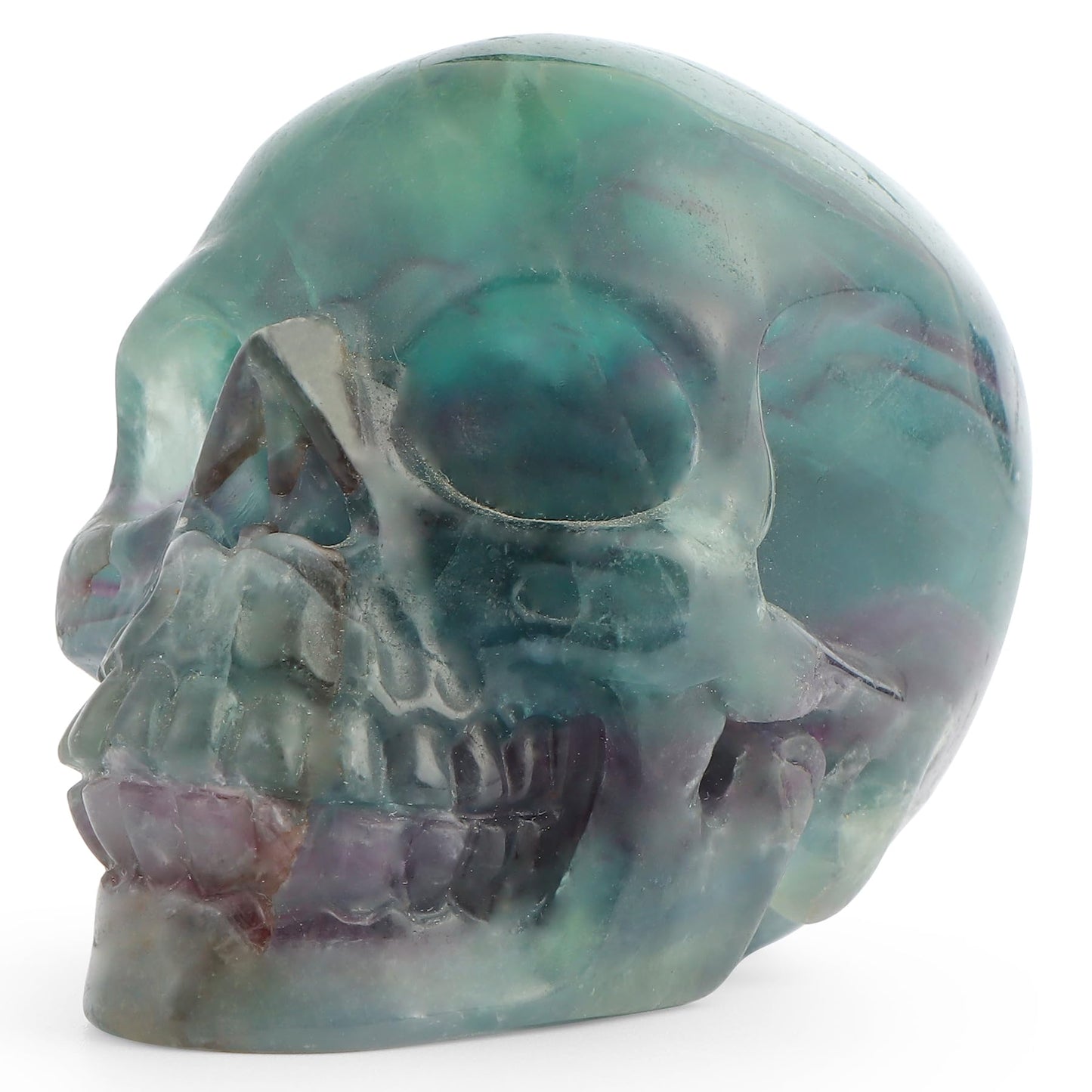 LEADGEM Crystal Skull Head Statue Hand Carved 3.0" Rainbow Fluorite Polished Gemstone Skull Stone Figurine Crafts Ornament for Home Office Halloween Decor