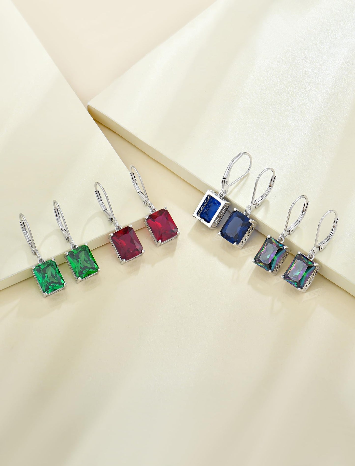 YL Solitaire Dangle Drop Earrings 925 Sterling Silver Leverback Earrings 8X10MM Square Created Pink Tourmaline Jewelry