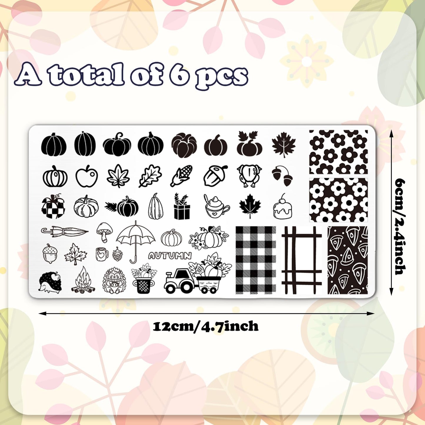 Whaline 6Pcs Fall Halloween Christmas Nail Plates Stamping Set Pumpkin Ghost Snowman Stamp Templates Nail Art Plates for DIY Print Manicure Salon Design