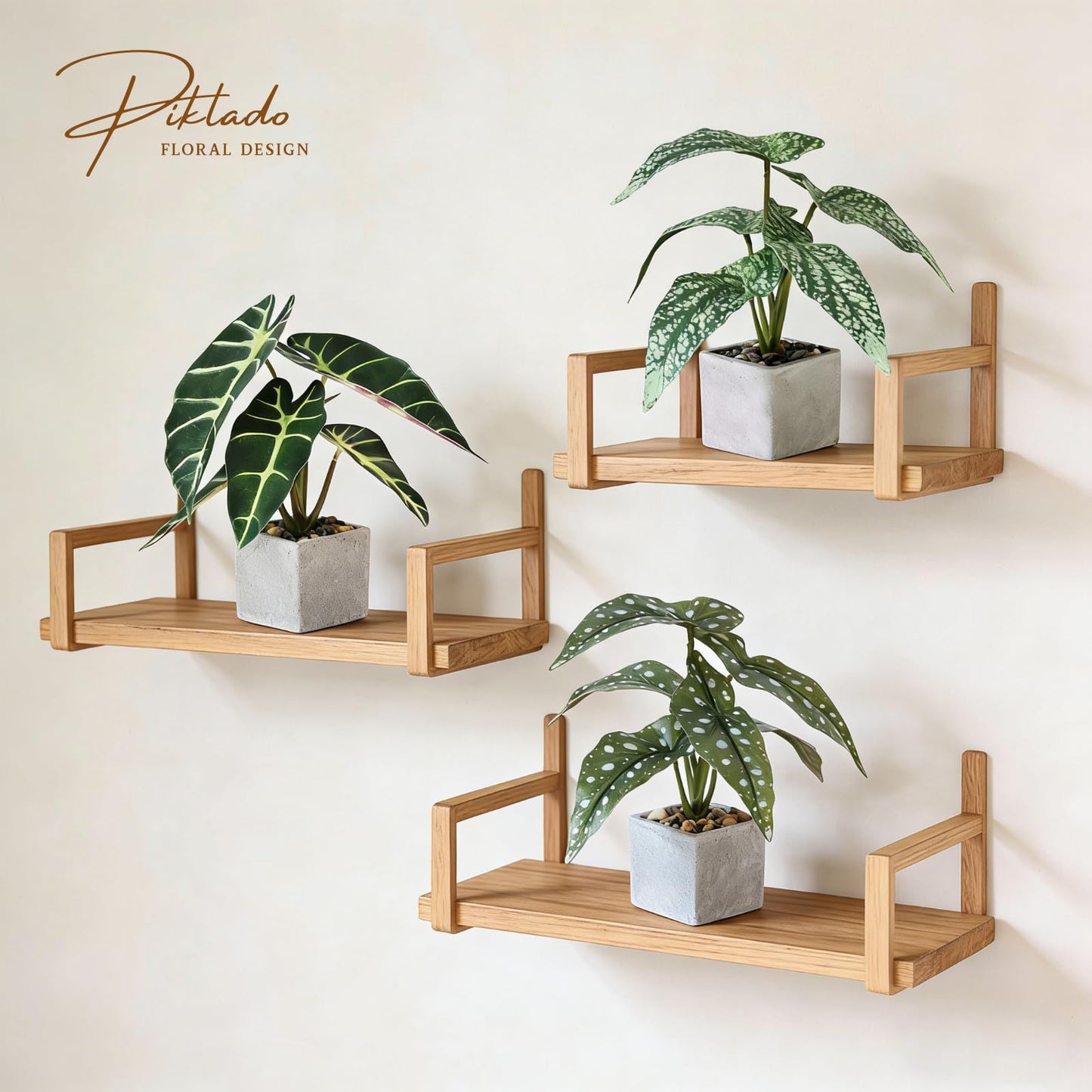 Piklado 3pcs Small Fake Plants Artificial Begonia Leaves Faux Plants Indoor for Office Desk Shelf Bathroom Home Decor