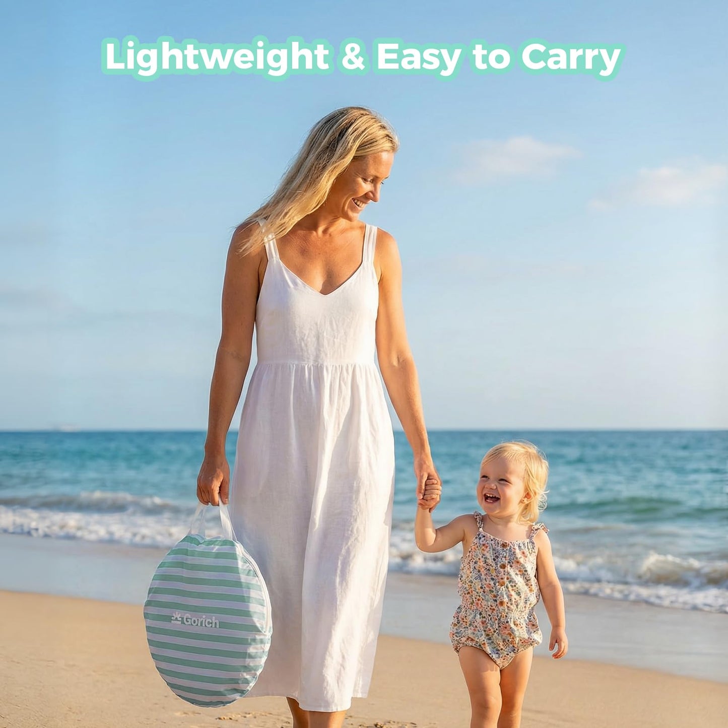 Gorich Pop Up Baby Beach Tent with UPF50+ UV Protection, Portable Toddler Sun Shelter with Mesh Ventilation, Lightweight & Foldable Play Shade Tent for Beach, Park & Backyard