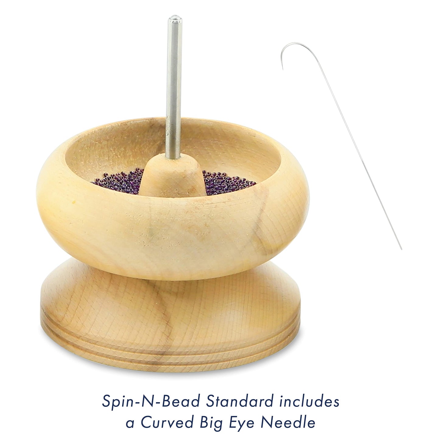 Beadalon Spin N Bead Spinner for Fast Stringing - Ideal for Beaders, Jewelry Makers & Designers - Wood Bowl with Big Eye Needle - Saves Time & Loads Seed Beads Efficiently
