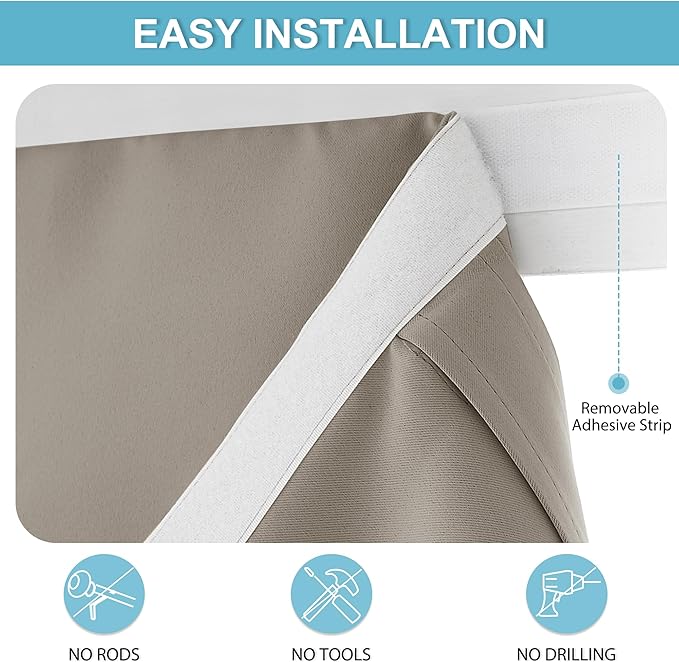 RYB HOME Blackout French Door Curtain - Privacy Thermal Insulated Window Shades for Patio Kitchen Front Entry Back Door Glass Window, Self Adhesive No Drill, 1 Panel, 26" W x 69" L, Sand