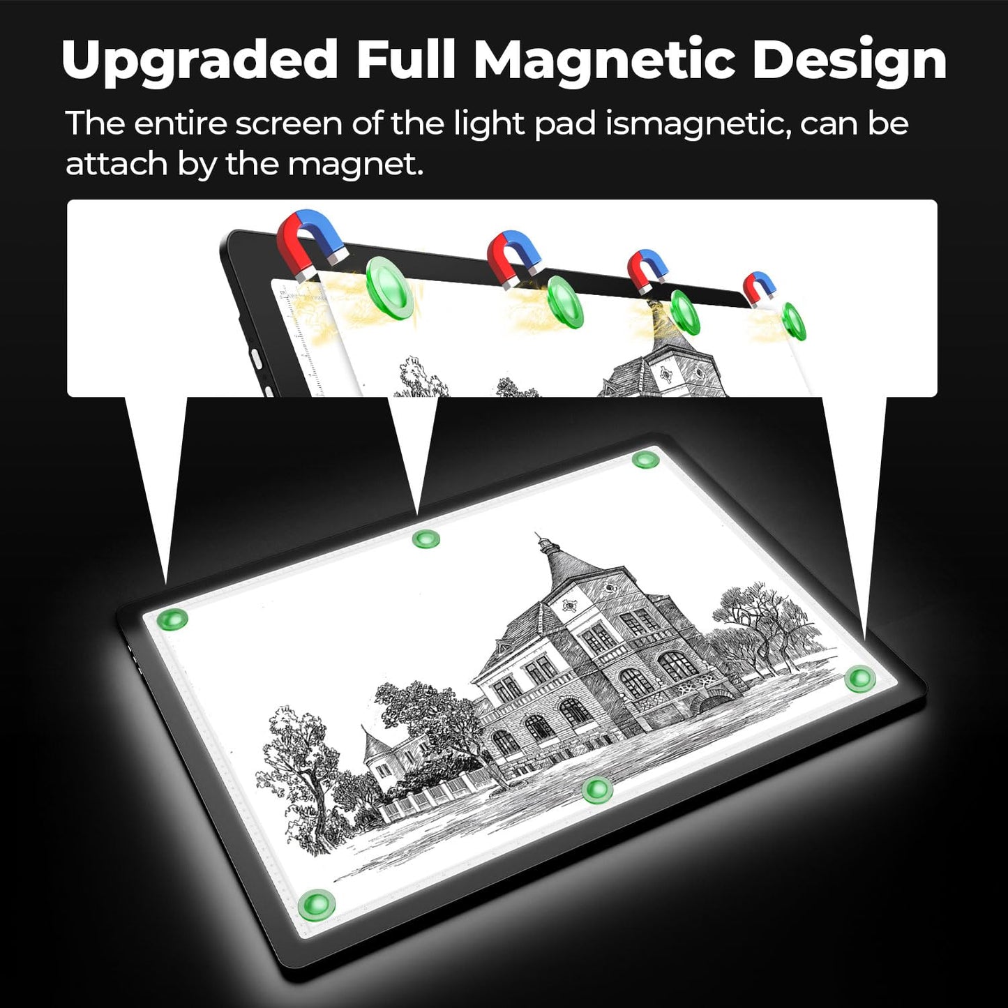 Zocelight Rechargeable A2 Light Pad 25.2" x 18.4",Magnetic Light Board for Diamond Painting,Physical Buttons,US Adapter,3 Colors,Stepless Dimming Light Box for Tracing, Light Table Sketching,Drawing
