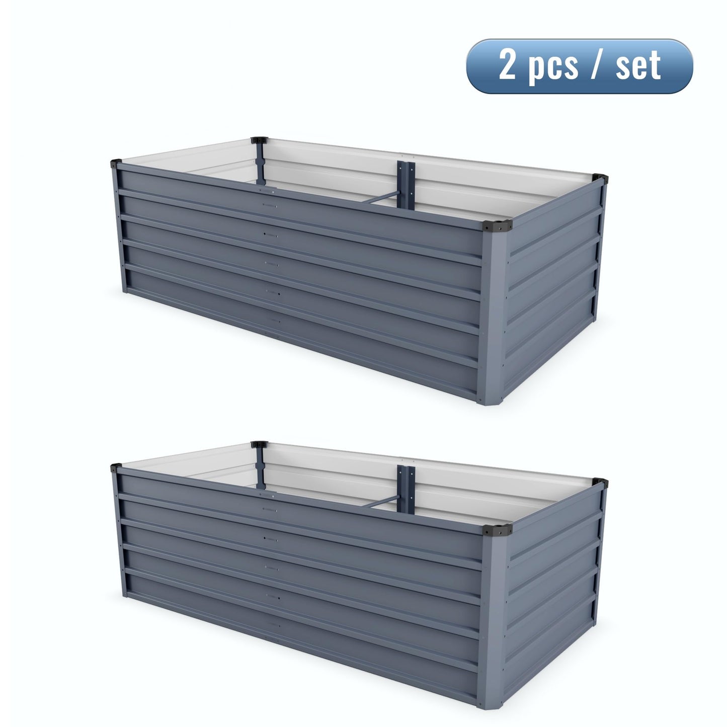 YJSPSSW 2pcs 6x3x2ft Large Raised Garden Bed Kit, Grey Galvanized Metal Outdoor Planter Boxes for Vegetables Flowers Herbs