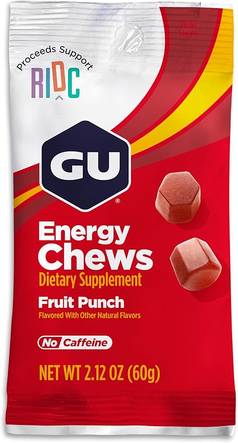 GU Energy Chews, Fruit Punch Energy Gummies with Electrolytes, Vegan, Gluten-Free, Kosher, Caffeine Free, and Dairy-Free On-The-Go Energy for Any Workout, 12 Bags (24 Servings Total)