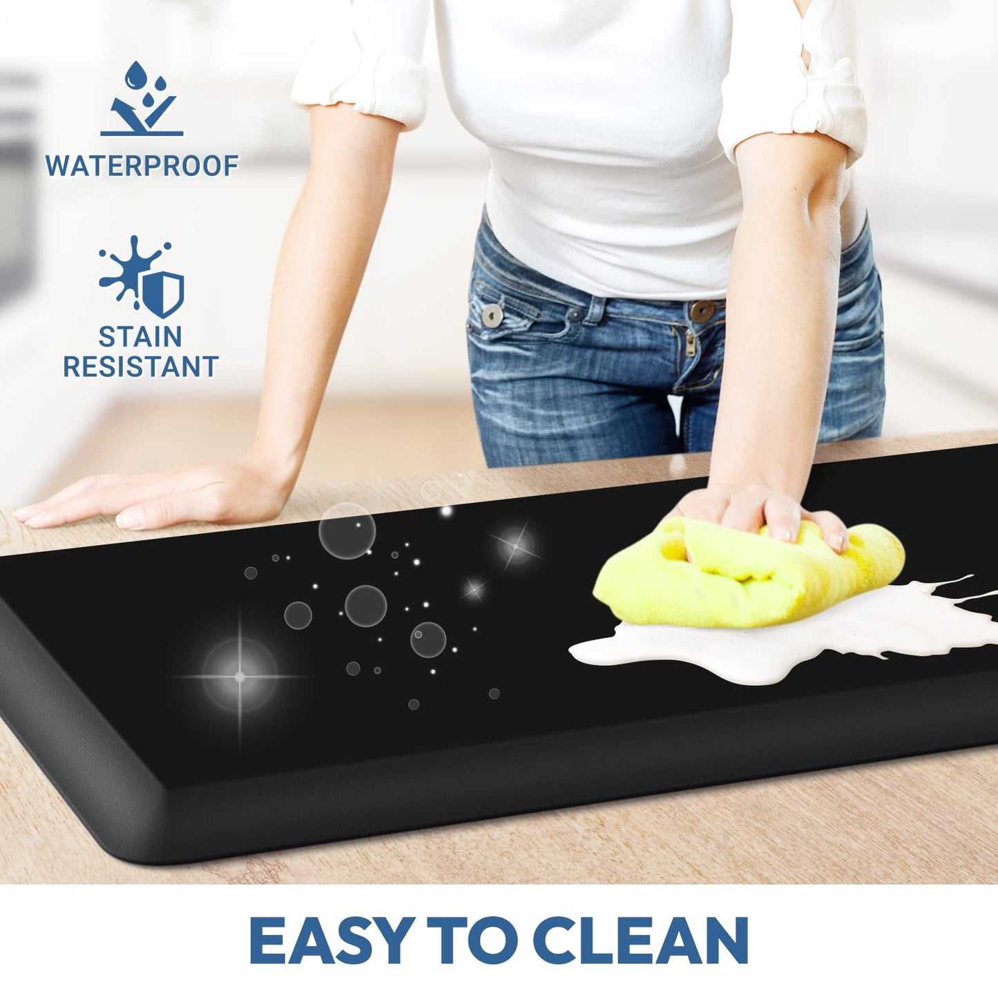 4/5 Inch Thick Kitchen Mat - Cushioned Anti Fatigue Mats for Kitchen Floor - Easy to Clean, Water Resistant, Non-Slip Kitchen Rug for Sink, Office, Kitchen (17''x24'' Black)