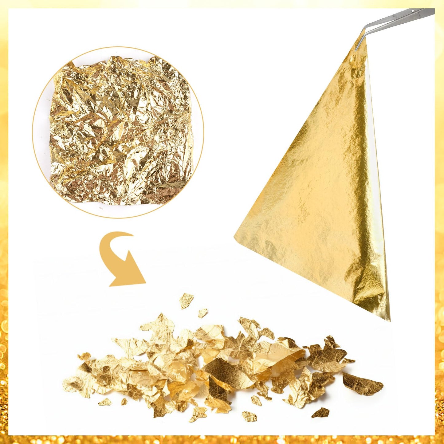 200/400 Pcs Available Gold Leaf Sheets for Art & DIY Projects, Gold Foil Sheets, Gold Flakes for Resin, Gilding Crafting, Nails, Furniture, Home Decor - 5.5" (400)