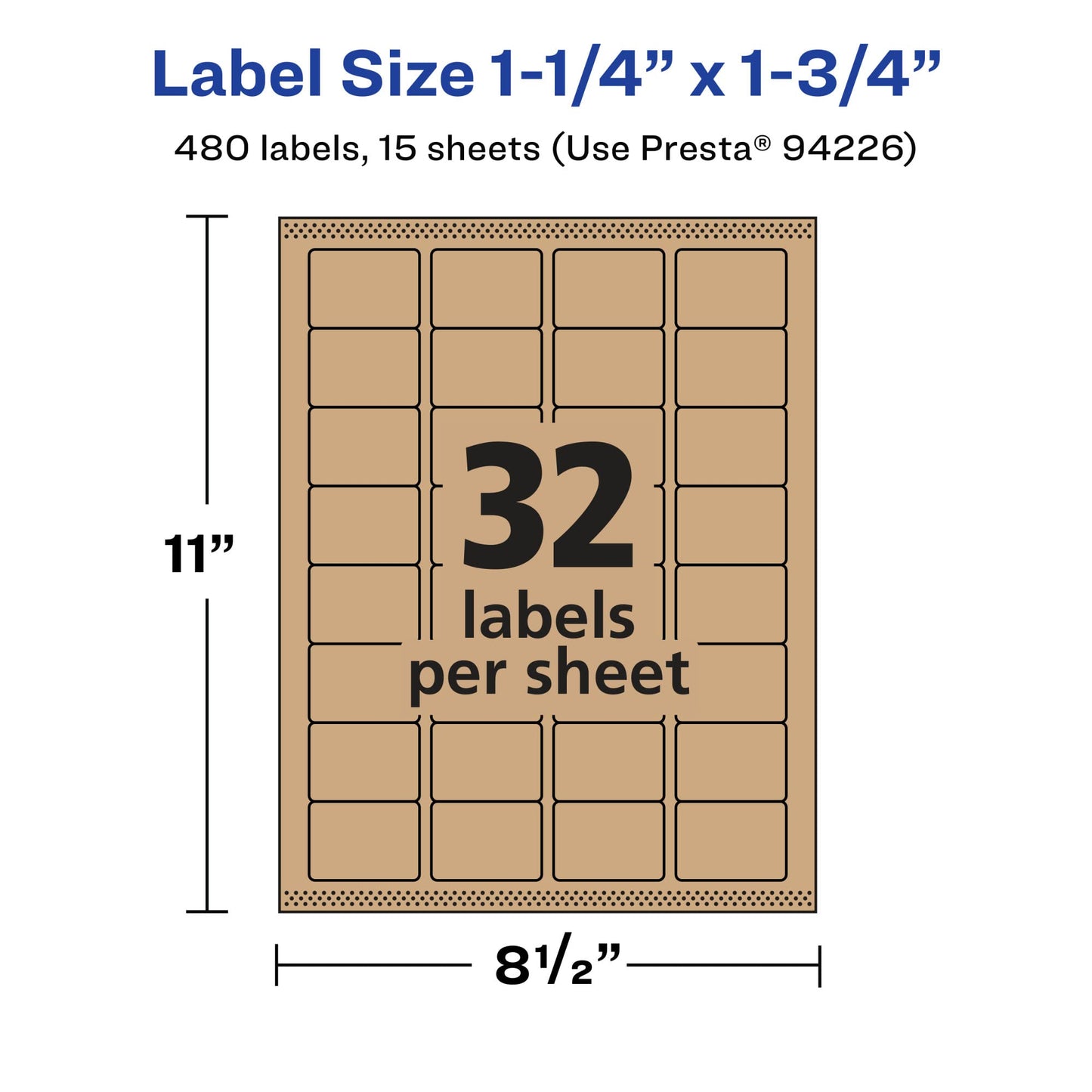 Avery Kraft Brown Rectangle Labels, Sure Feed Technology, 1.25" x 1.75", 480 Kraft Brown Labels, Laser/Inkjet Printable