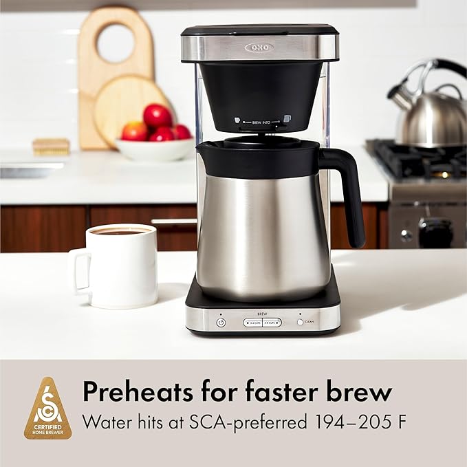 OXO Brew 8-Cup Coffee Maker - Single-Serve & Carafe, Thermal Stainless Steel, SCA Certified