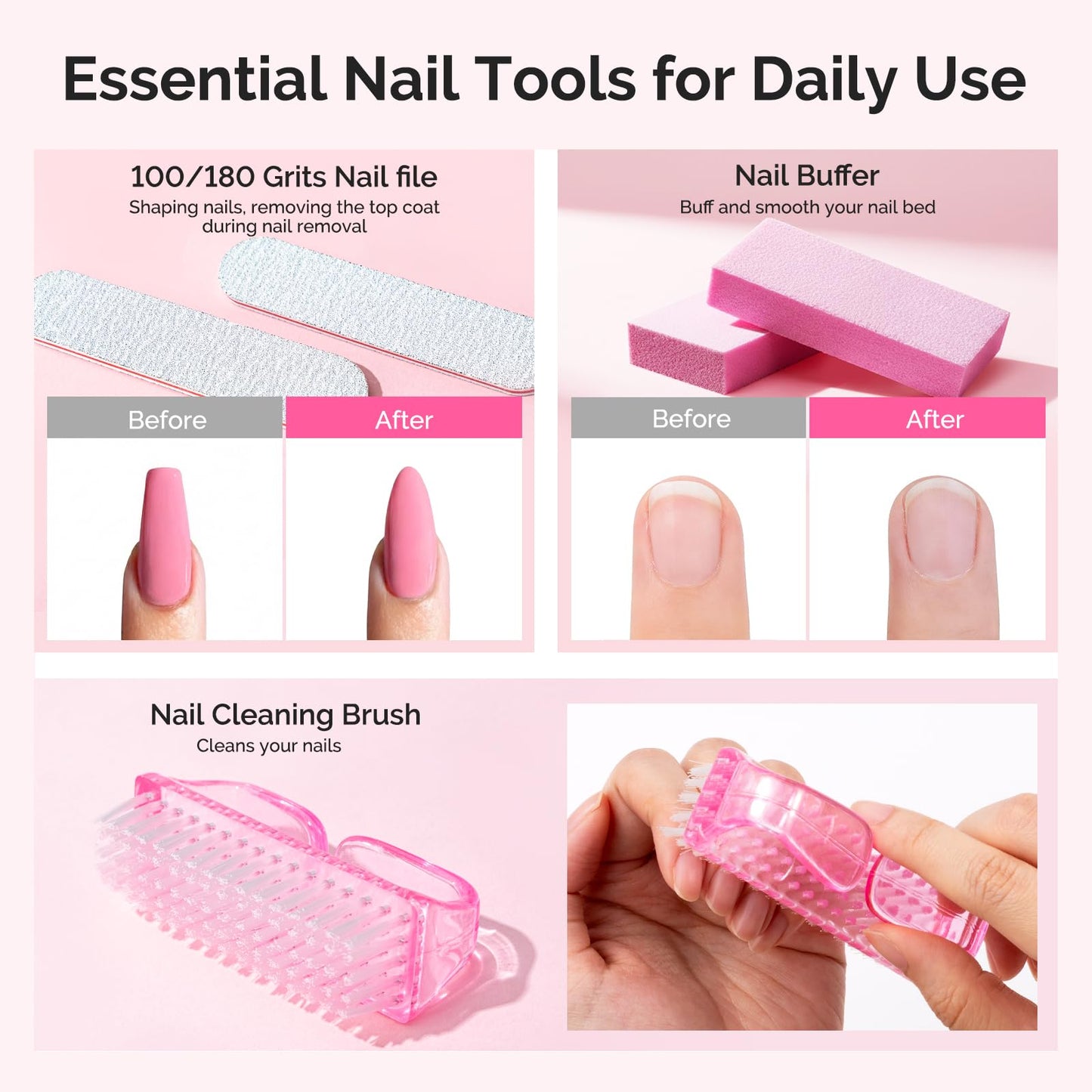 MelodySusie Nail Soaking Bowl,Soak Off Gel Polish Dip Powder Remover,Manicure Bowl Cuticle Peeler Scraper Nail File and Buffer Nail Brush MINI Cuticle Oil 100Pcs